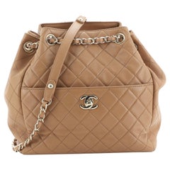 Chanel Drawstring CC Lock Bucket Bag Quilted Lambskin Small