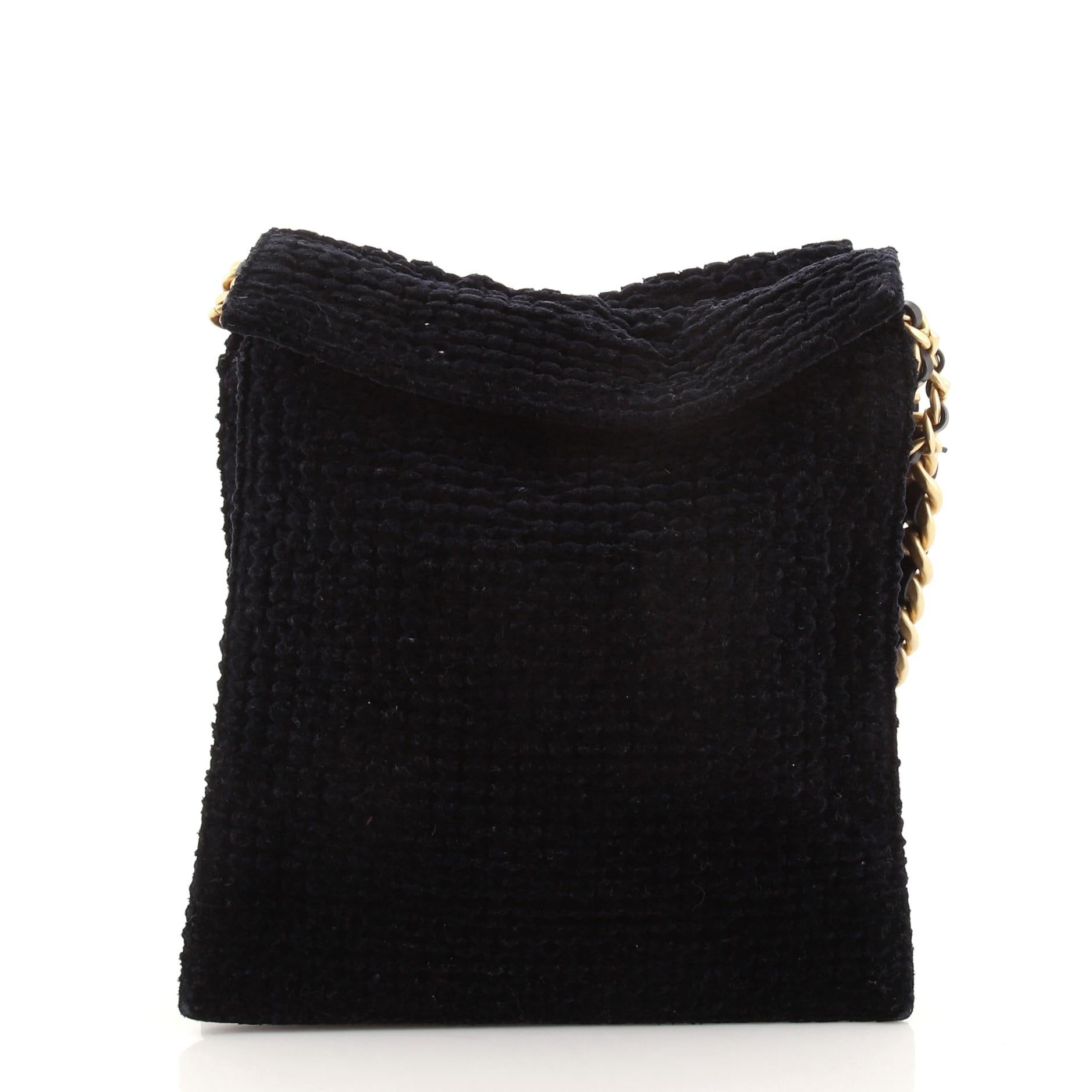 Black Chanel Drawstring Chain Pochette Blended Fabric Small