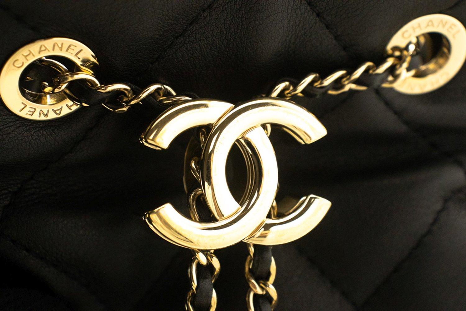 CHANEL Drawstring Chain Shoulder Bag Black Quilted Purse Lambskin For Sale 8