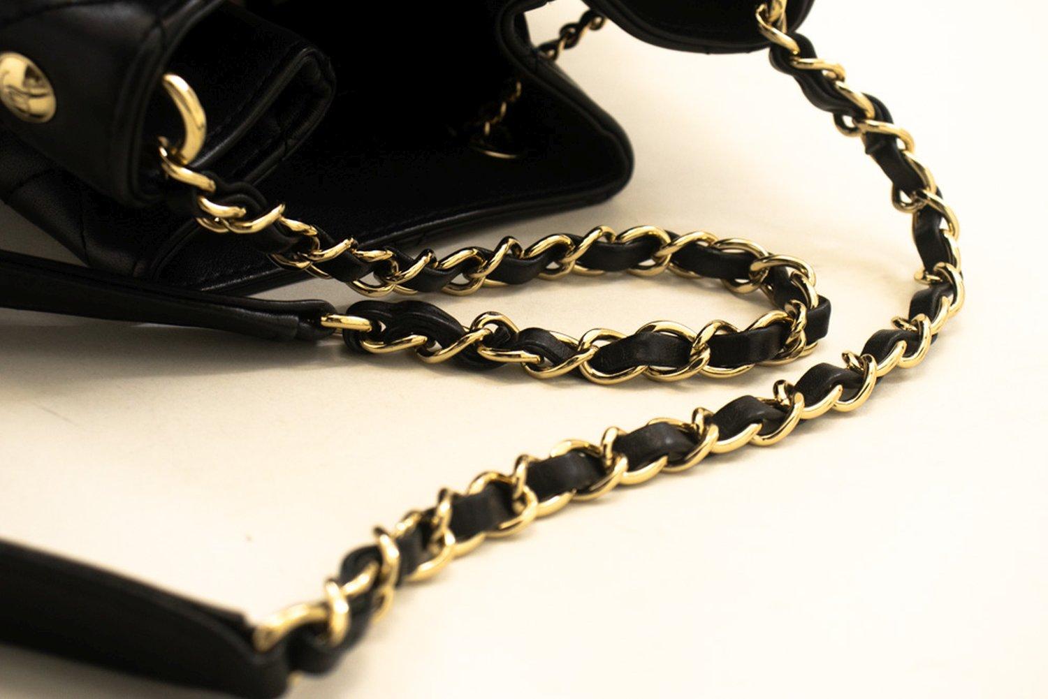 CHANEL Drawstring Chain Shoulder Bag Black Quilted Purse Lambskin For Sale 9