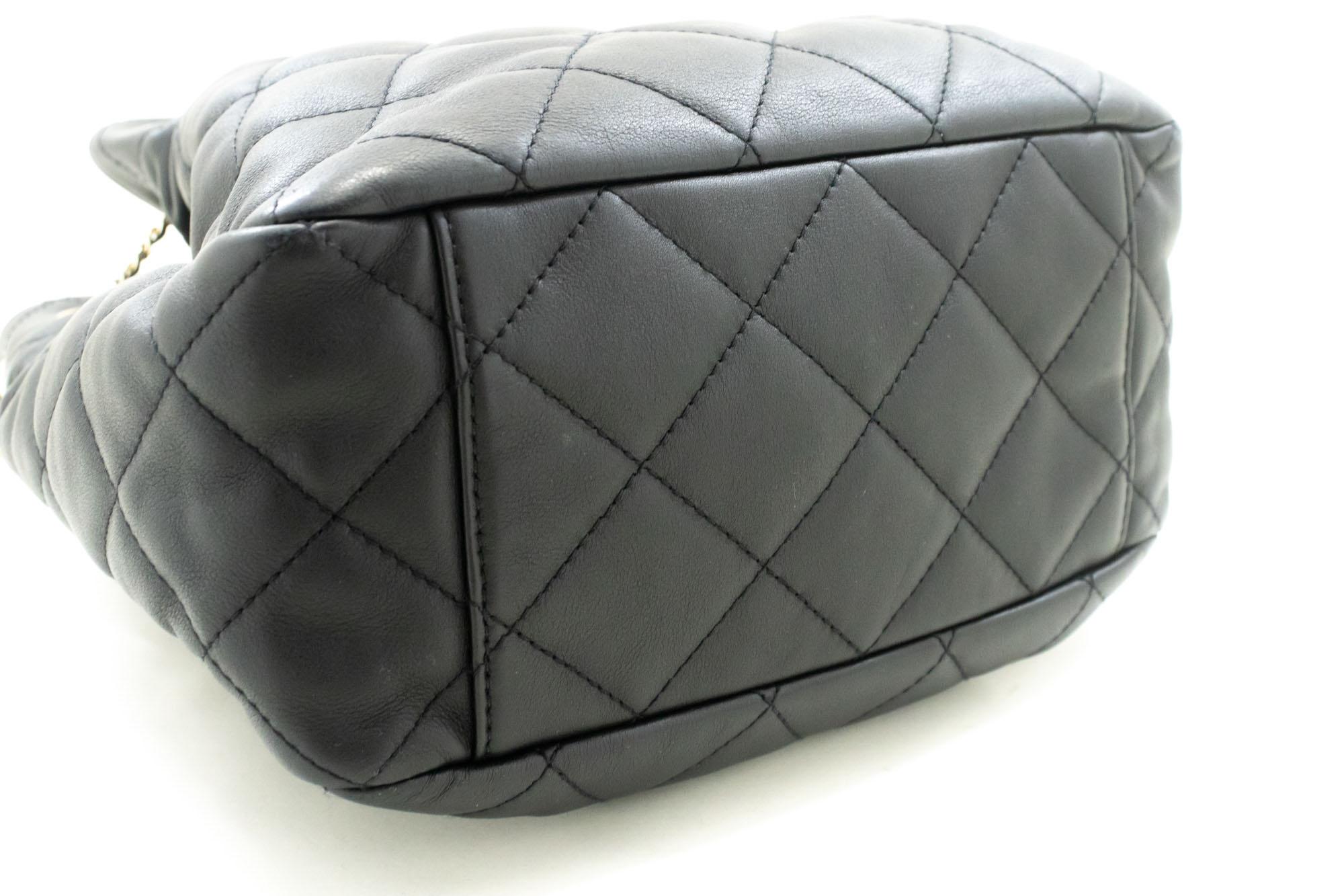 Women's CHANEL Drawstring Chain Shoulder Bag Black Quilted Purse Lambskin For Sale