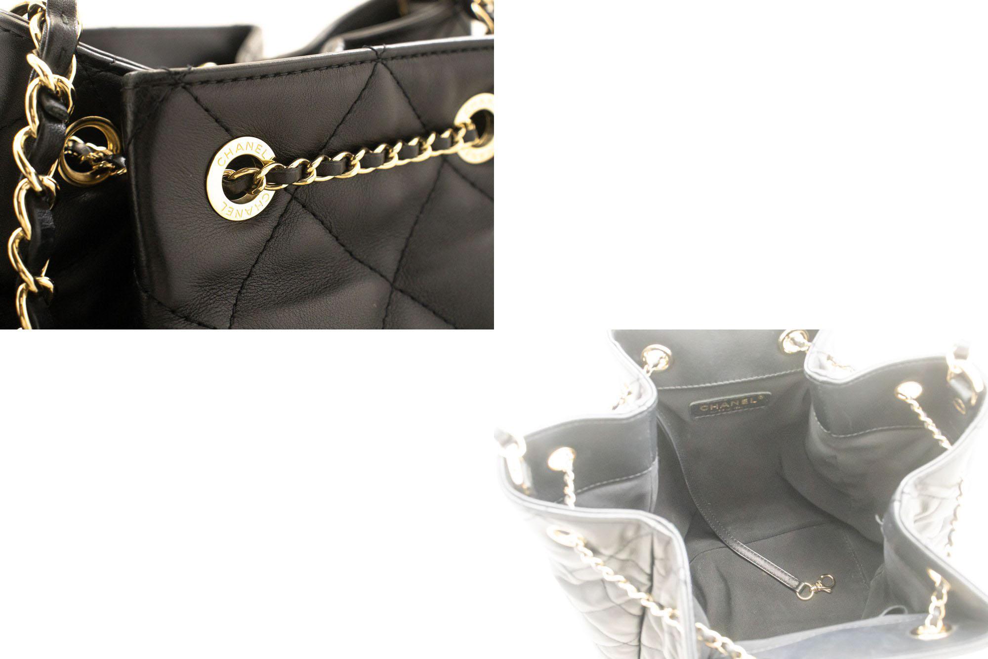 CHANEL Drawstring Chain Shoulder Bag Black Quilted Purse Lambskin For Sale 4