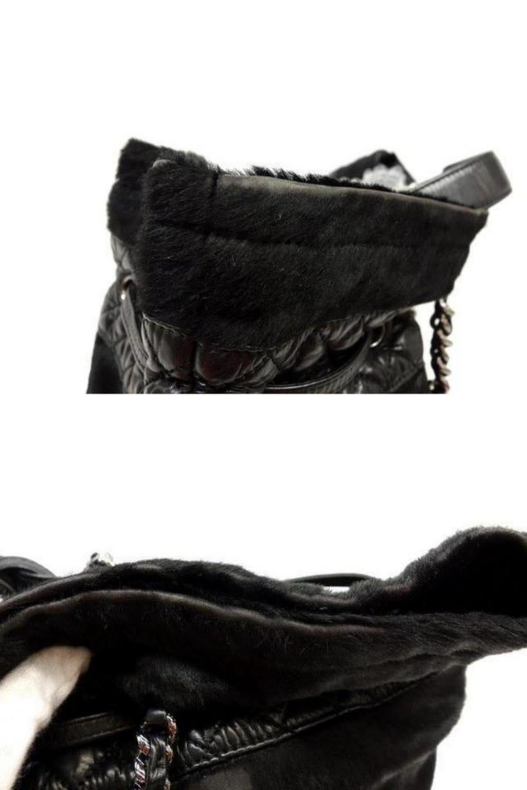 Chanel Drawstring Quilted Ponyhair Chain Tote 225066 Black Leather Shoulder Bag For Sale 1