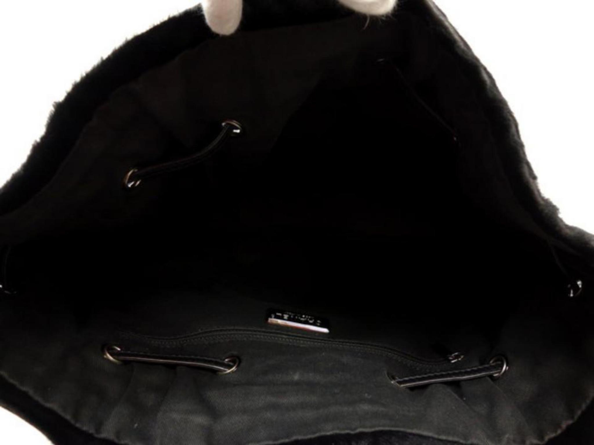 Women's Chanel Drawstring Quilted Ponyhair Chain Tote 225066 Black Leather Shoulder Bag For Sale