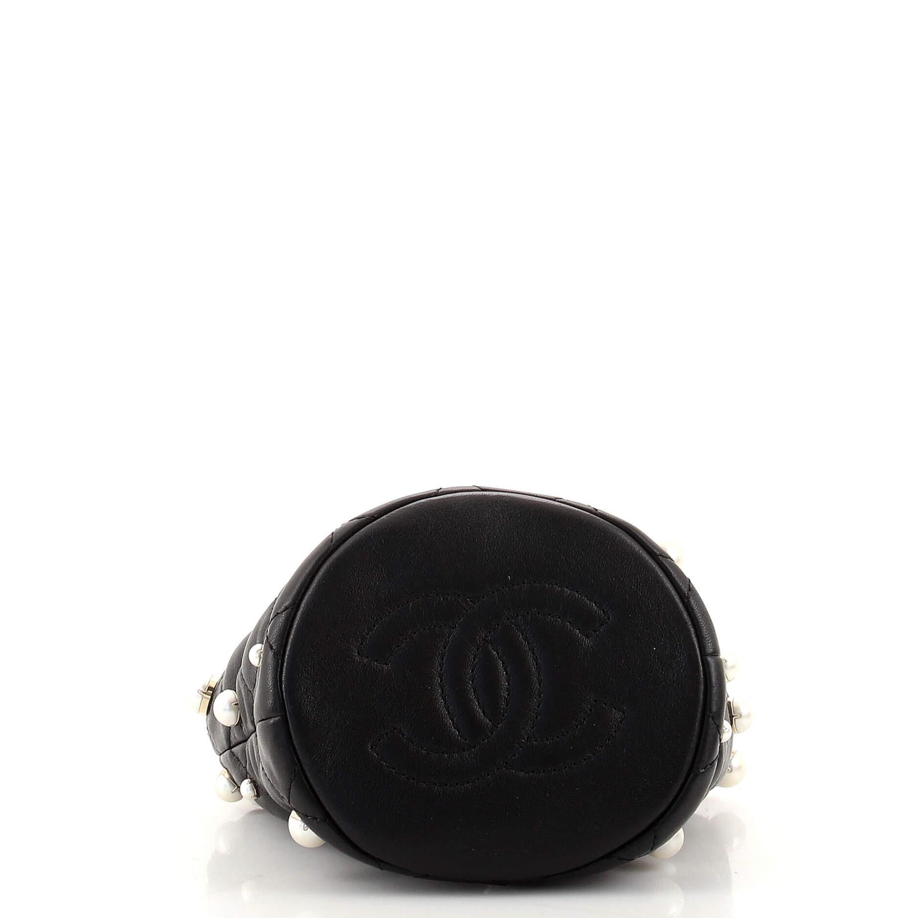 Women's or Men's Chanel Drawstring Round Bucket Bag Pearl Embellished Quilted Lambskin Min
