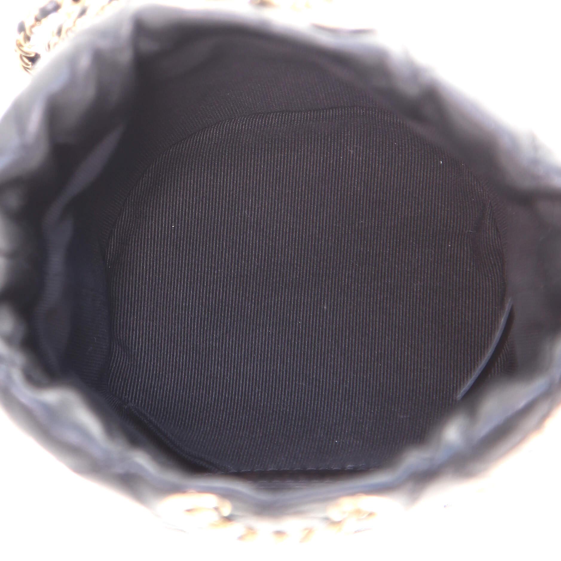 Chanel Drawstring Round Bucket Bag Pearl Embellished Quilted Lambskin Min 1