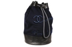 Chanel Drawstring Sling Backpack Wool Navy Black Leather Travel Carry On Duffle