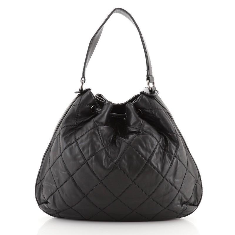 Black Chanel Drawstring Soft Hobo Quilted Calfskin Large