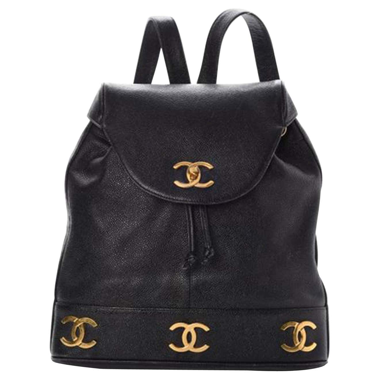 Chanel Drawstring Vintage 1990s Cc Rucksack Black Caviar Leather ...