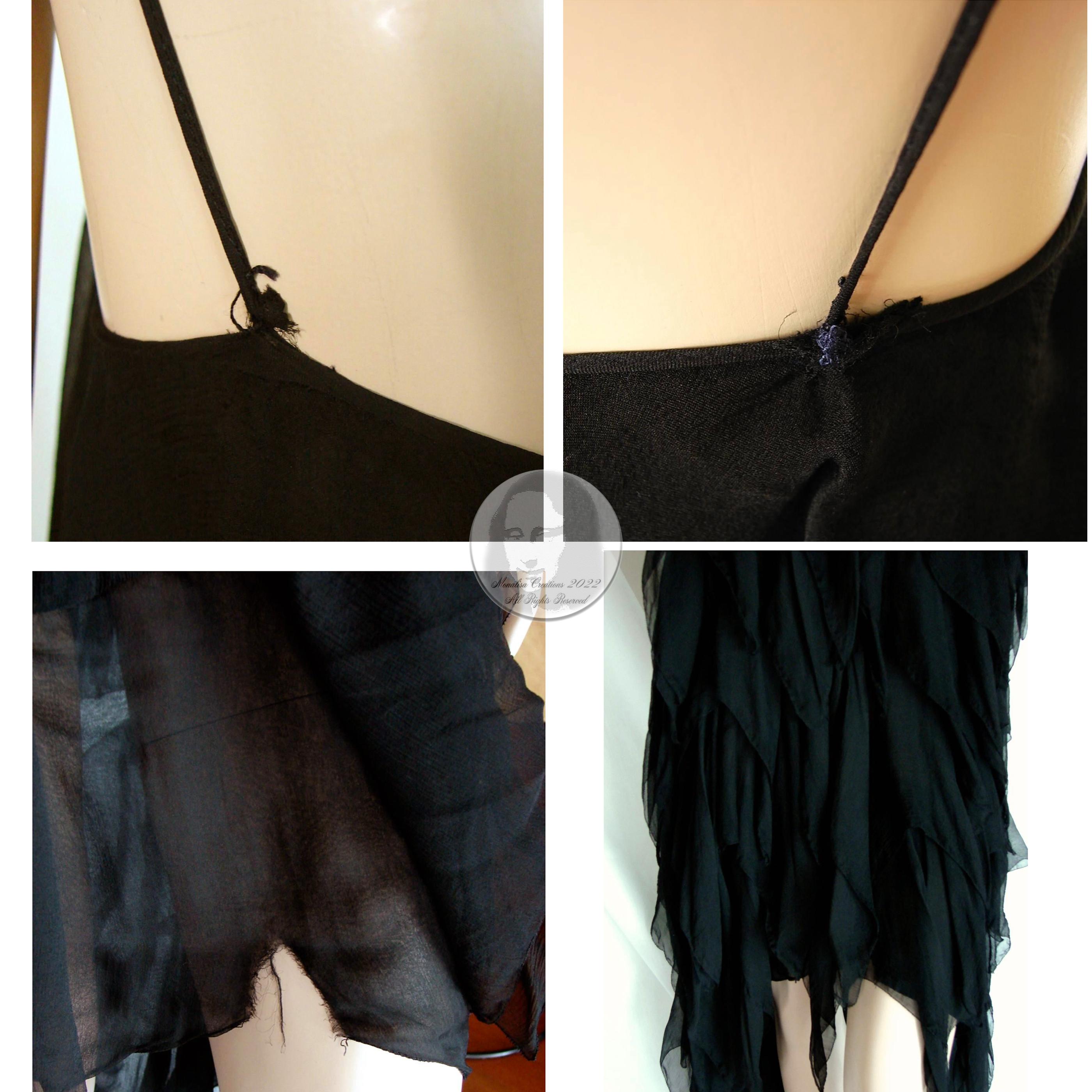 Chanel Dress Black Silk Chiffon Panels Layers LBD Flapper Style Rare 70s  6