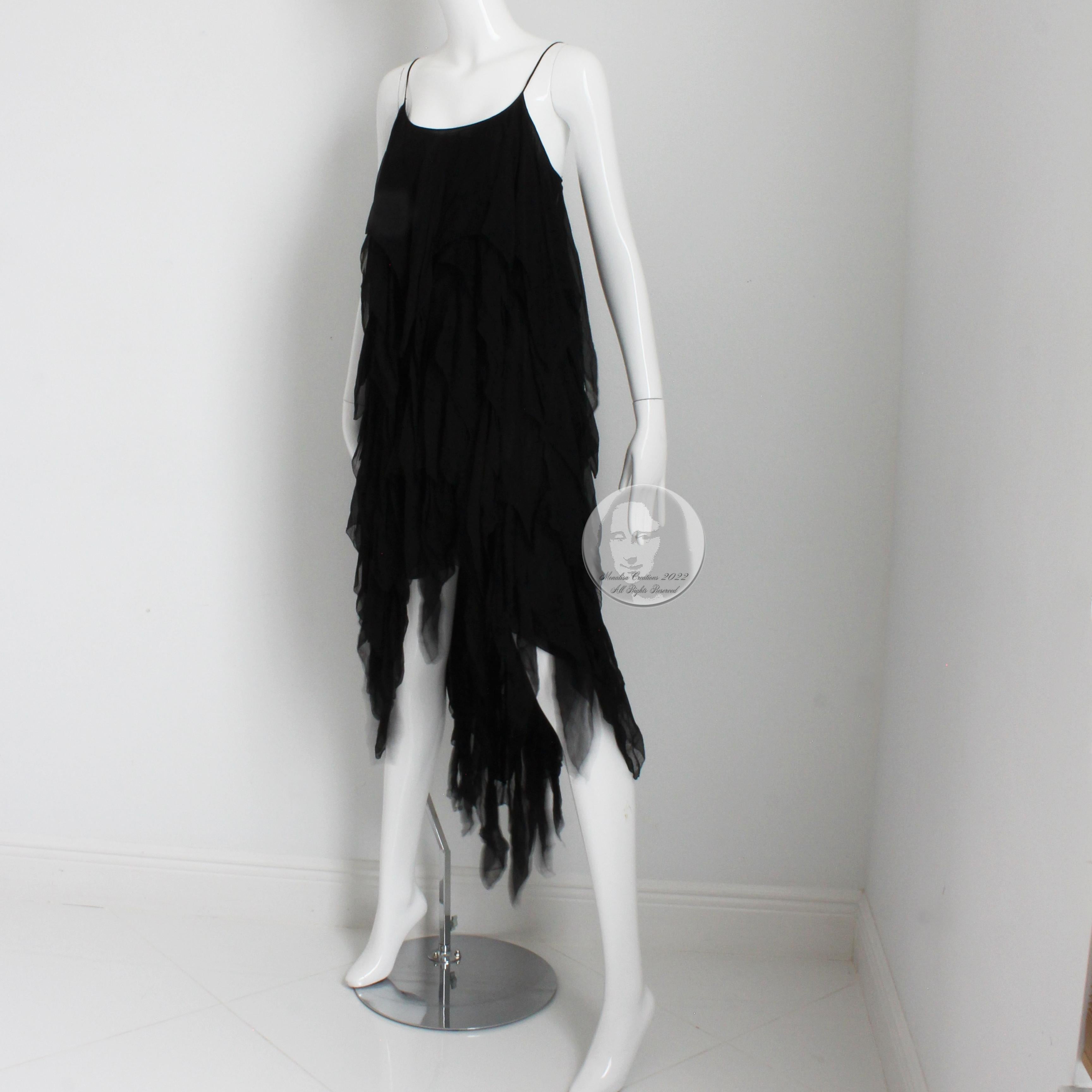 Chanel Dress Black Silk Chiffon Panels Layers LBD Flapper Style Rare 70s  1
