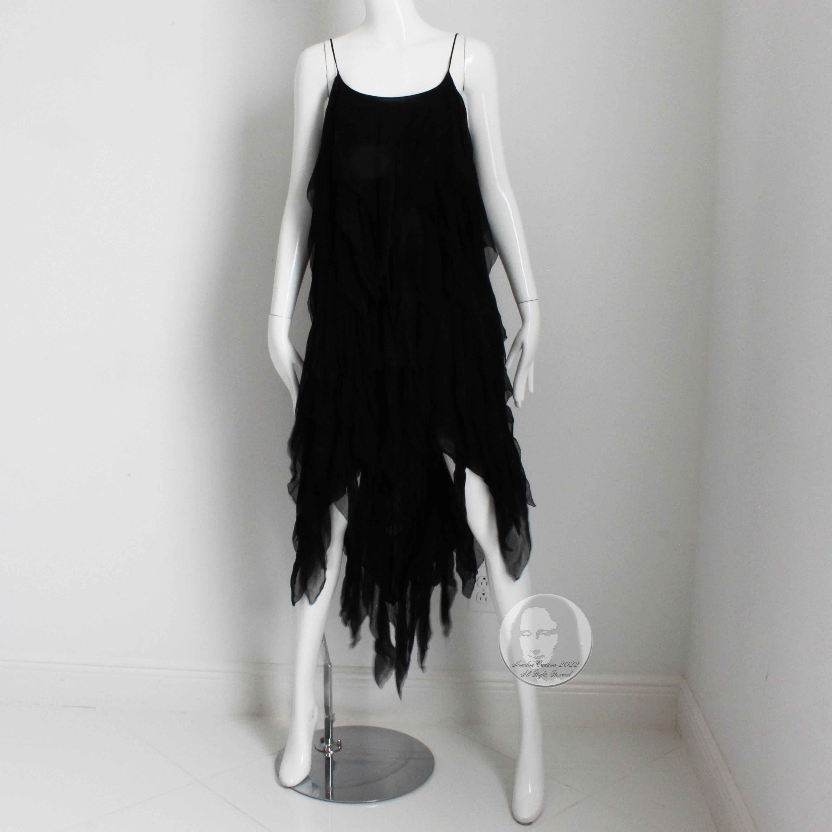 Chanel Dress Black Silk Chiffon Panels Layers LBD Flapper Style Rare 70s  2