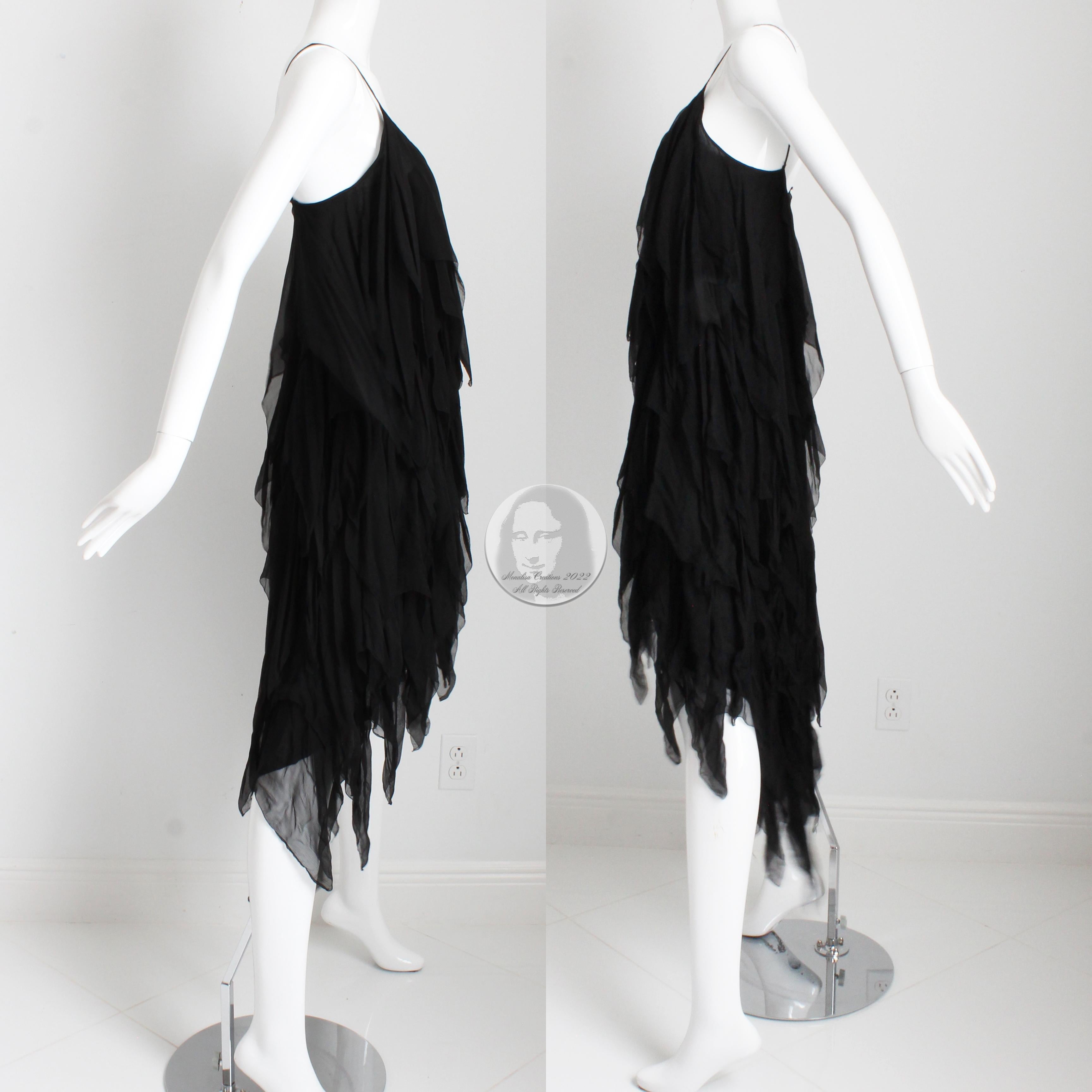 Chanel Dress Black Silk Chiffon Panels Layers LBD Flapper Style Rare 70s  3