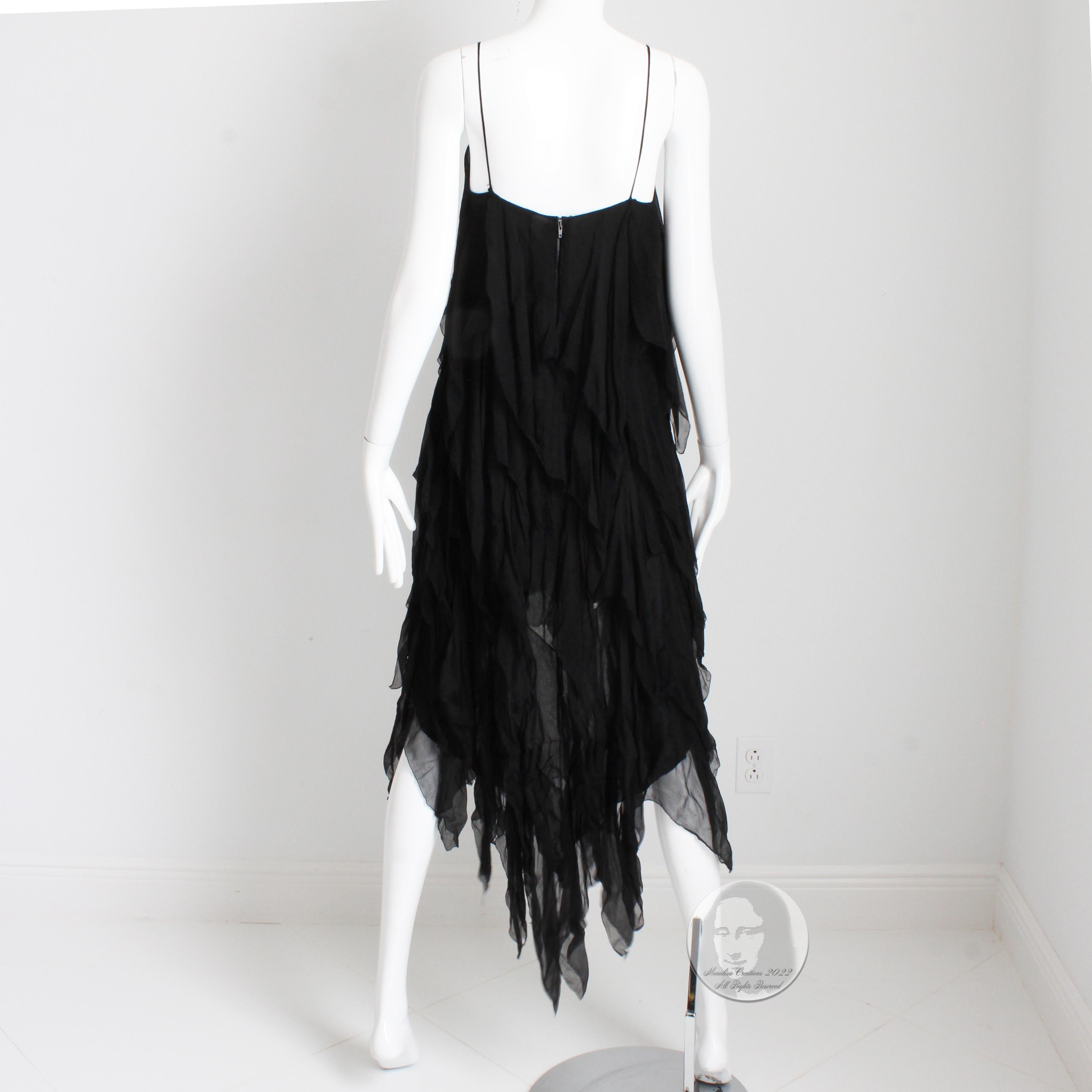 Chanel Dress Black Silk Chiffon Panels Layers LBD Flapper Style Rare 70s  4