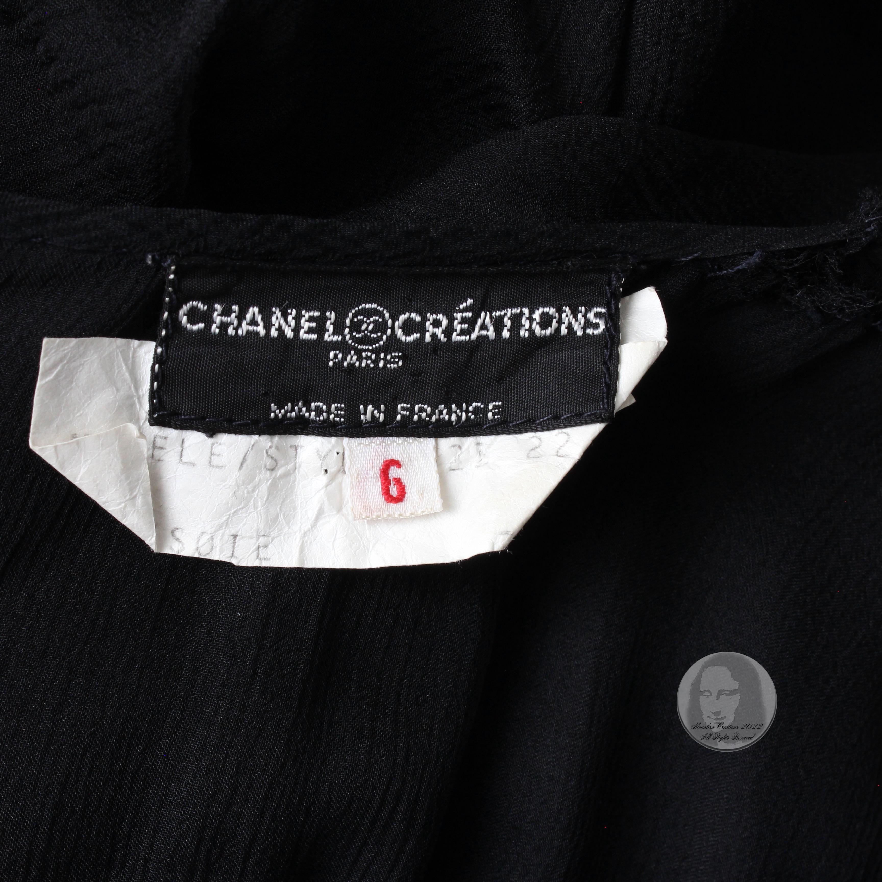Chanel Dress Black Silk Chiffon Panels Layers LBD Flapper Style Rare 70s  5