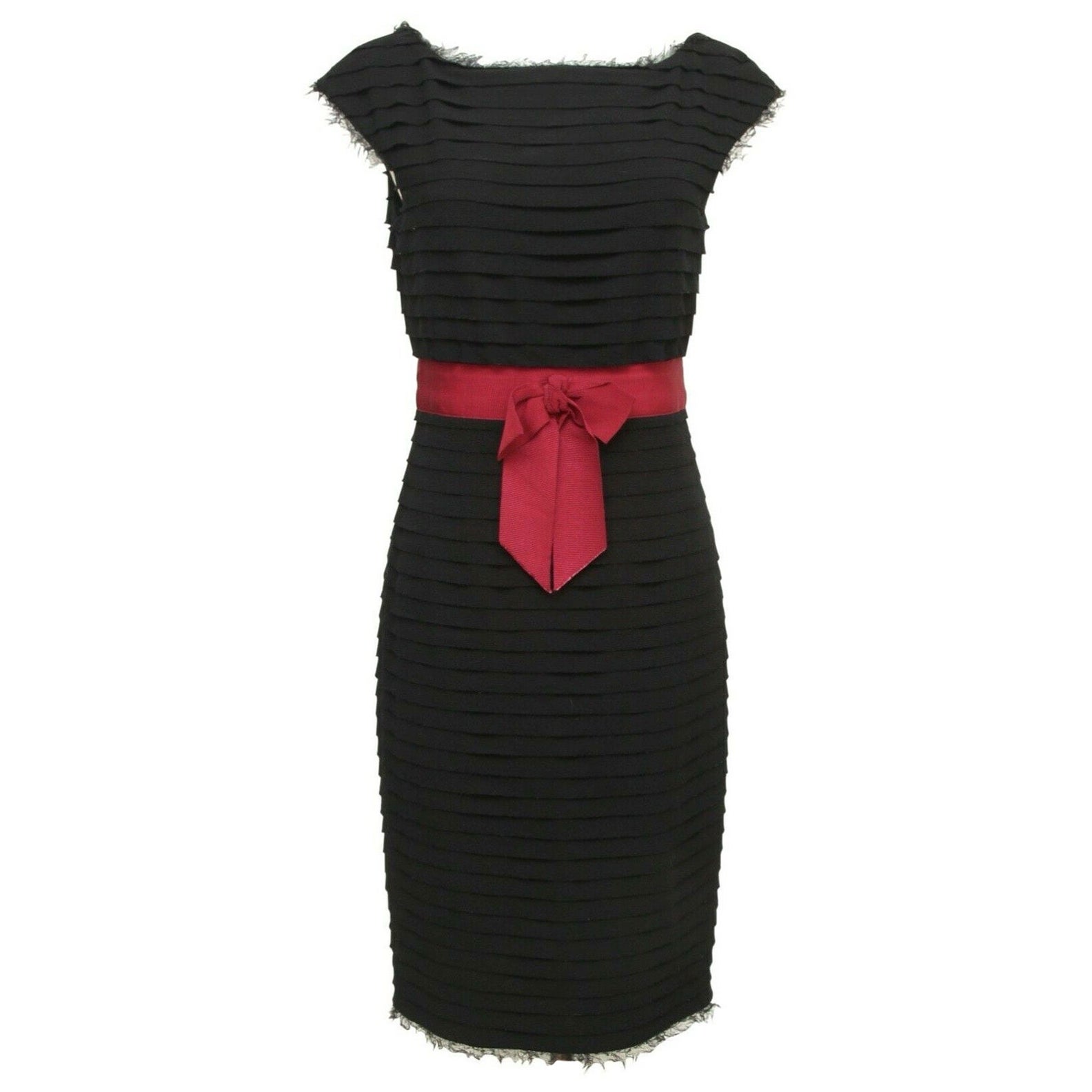 CHANEL Dress Cap Sleeve Black Cocktail Evening Tiered Bow Sheath Wool Sz 38 For Sale
