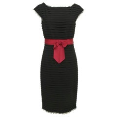 CHANEL Dress Cap Sleeve Black Cocktail Evening Tiered Bow Sheath Wool Sz 38