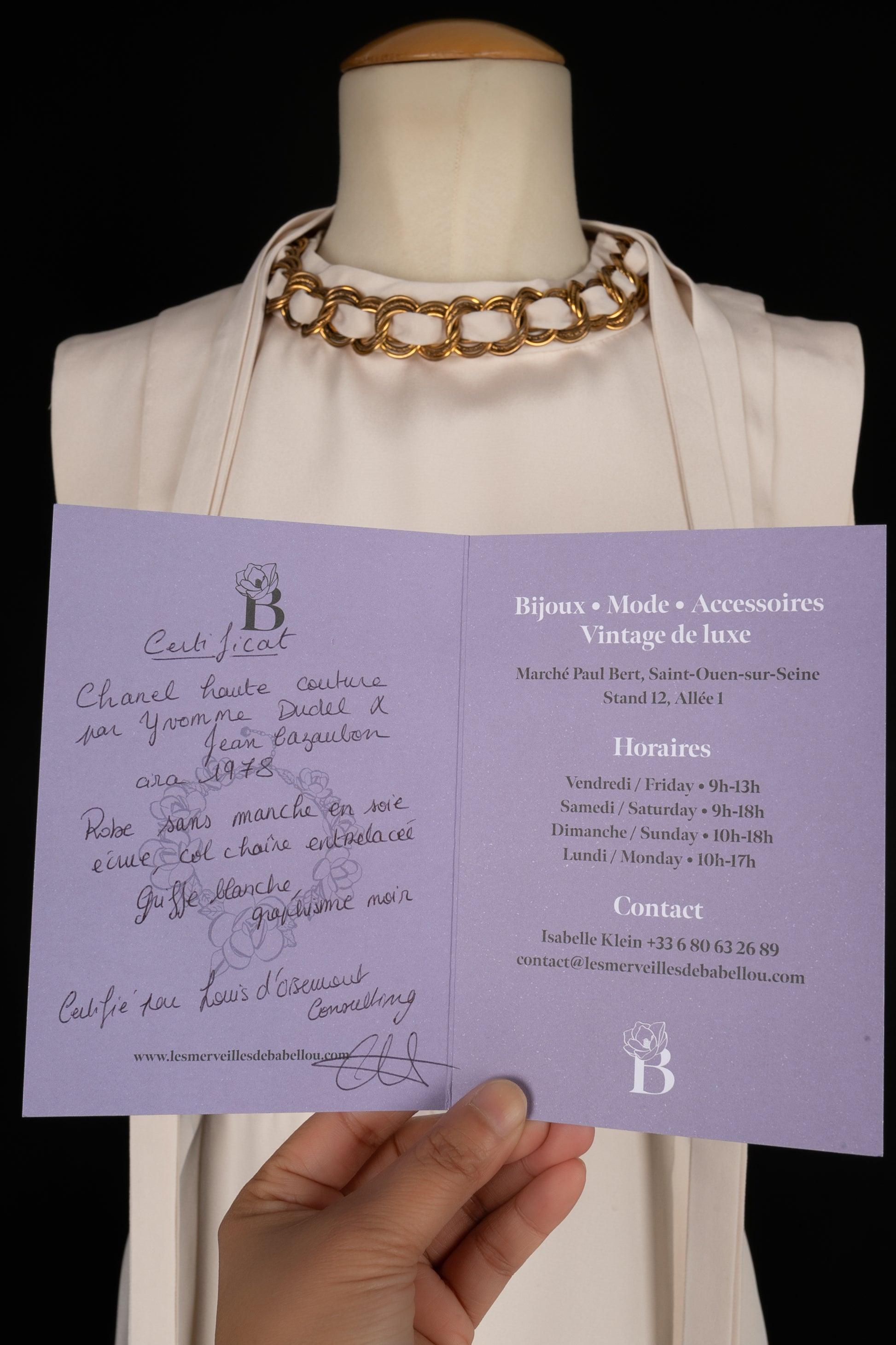 Chanel Dress Haute Couture Abito senza maniche in seta bianco sporco, circa 1978 in vendita 4