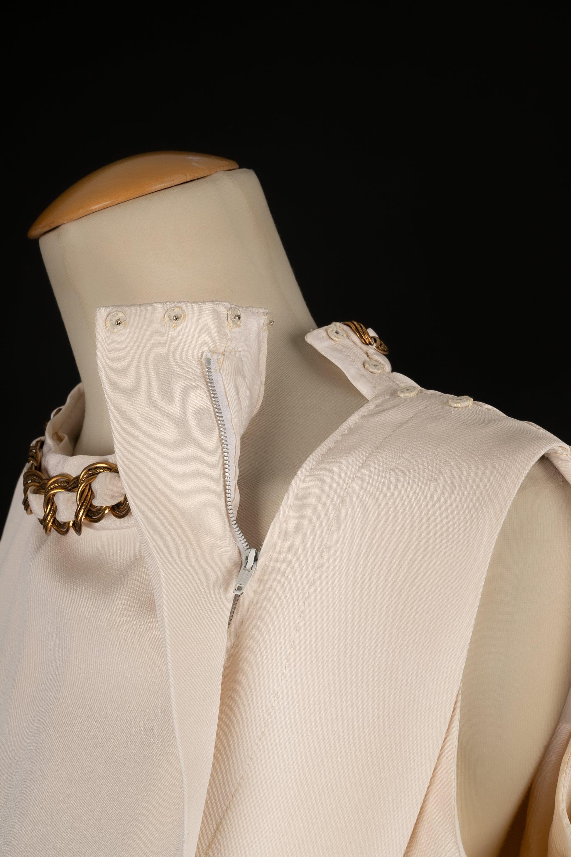 Beige Chanel Dress Haute Couture Abito senza maniche in seta bianco sporco, circa 1978 in vendita