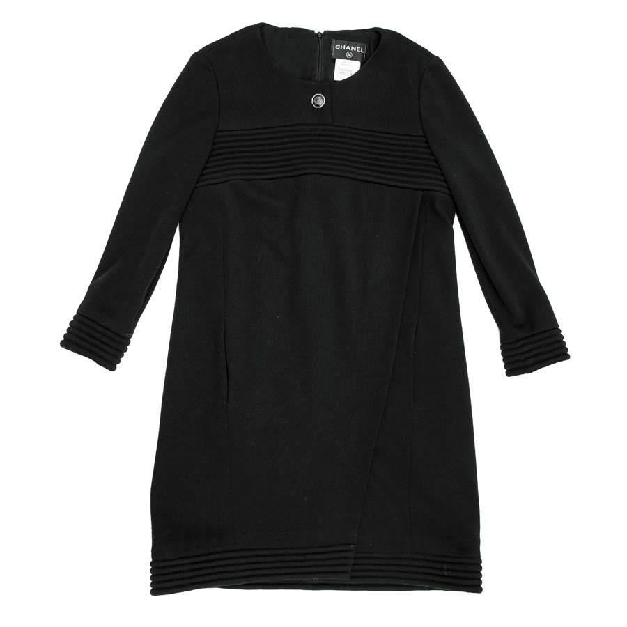 CHANEL Dress in Black Wool Jersey Size 38FR