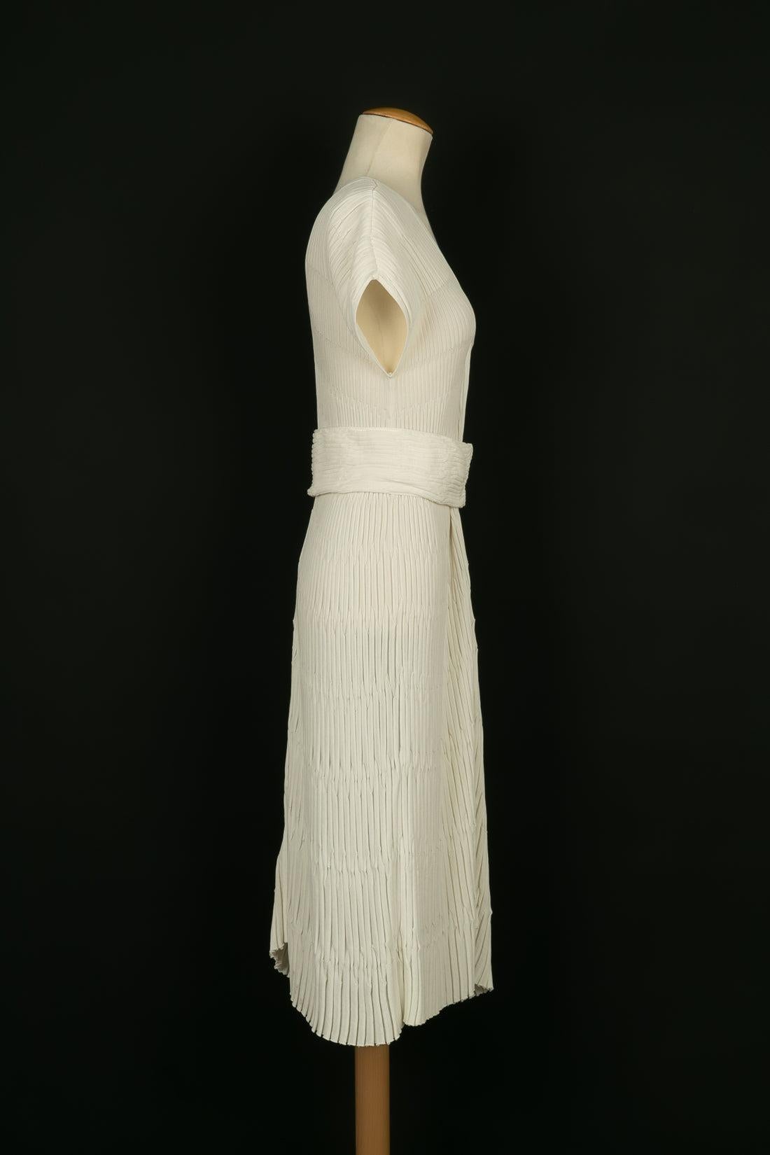 Chanel Kleid aus weißer Baumwollmischung mit Reißverschluss aus versilbertem Metall Damen im Angebot