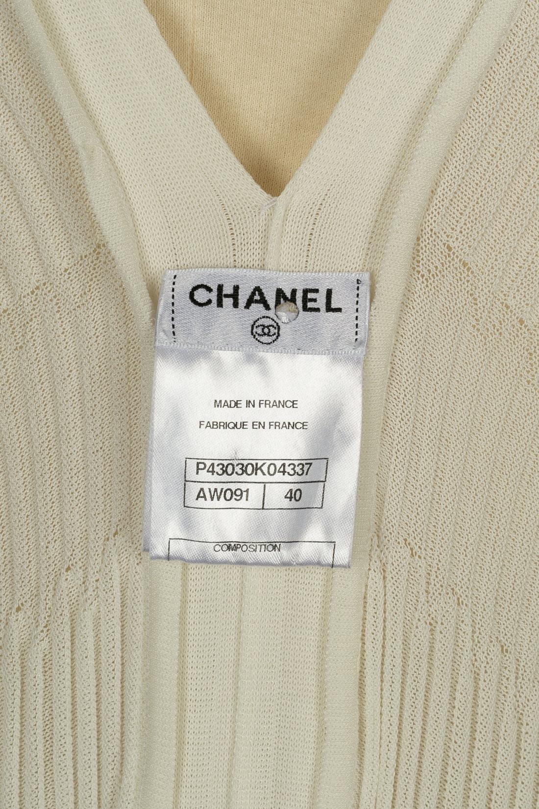 Robe Chanel en coton mélangé blanc, fermeture éclair en métal argenté en vente 3