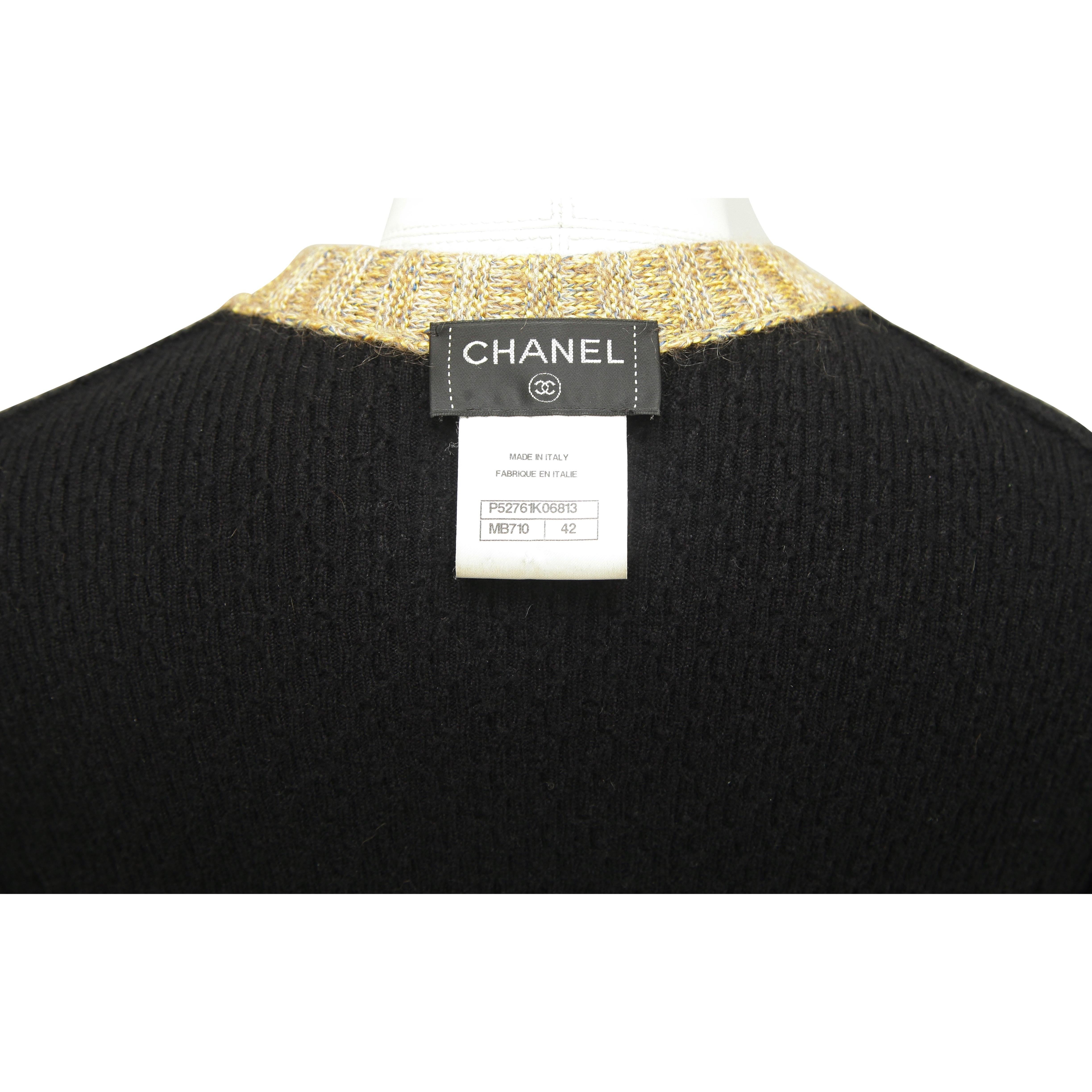CHANEL Dress Knit Sweater Black Gold Camellia Long Sleeve Cashmere Sz 42 2015 6