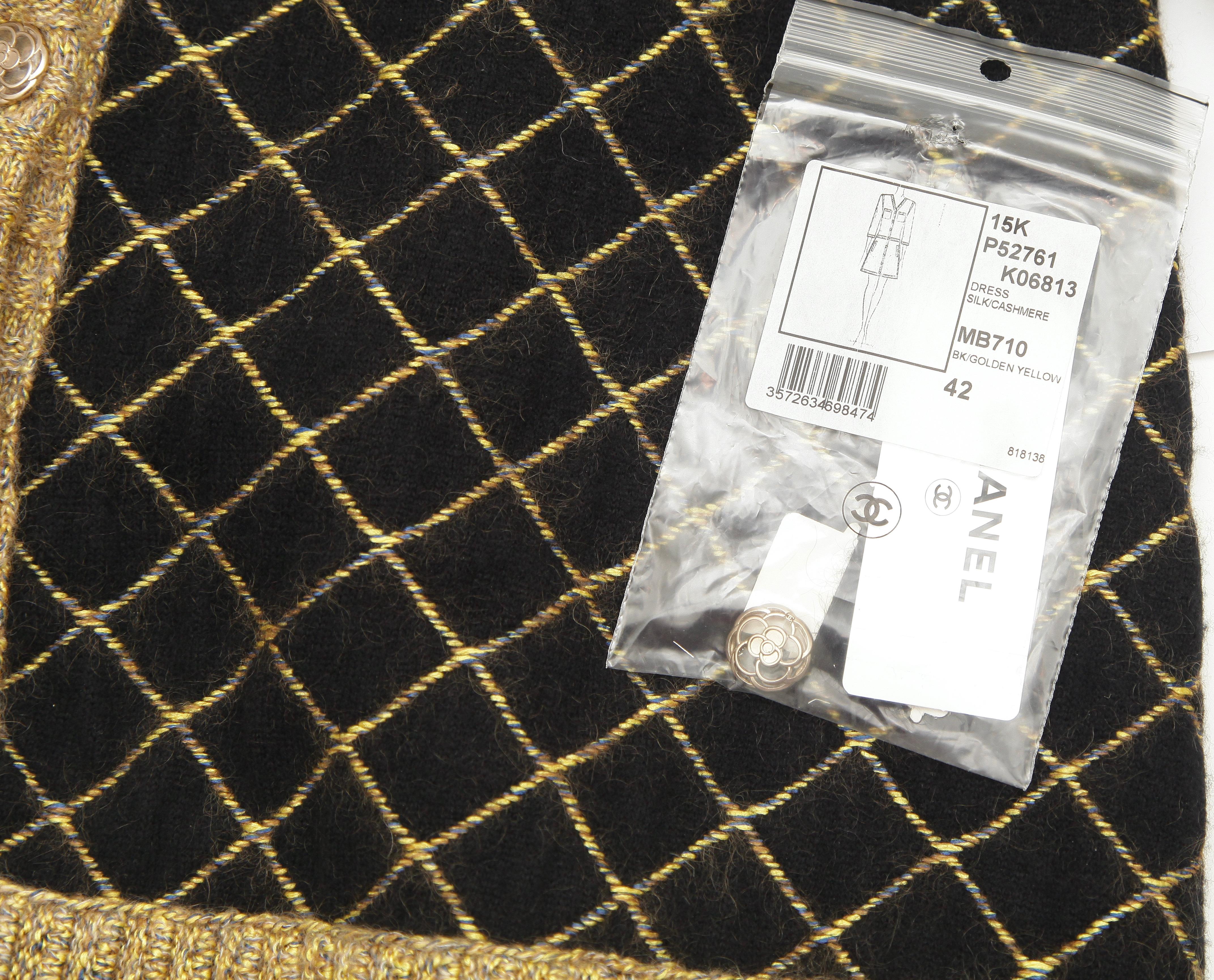 CHANEL Dress Knit Sweater Black Gold Camellia Long Sleeve Cashmere Sz 42 2015 7