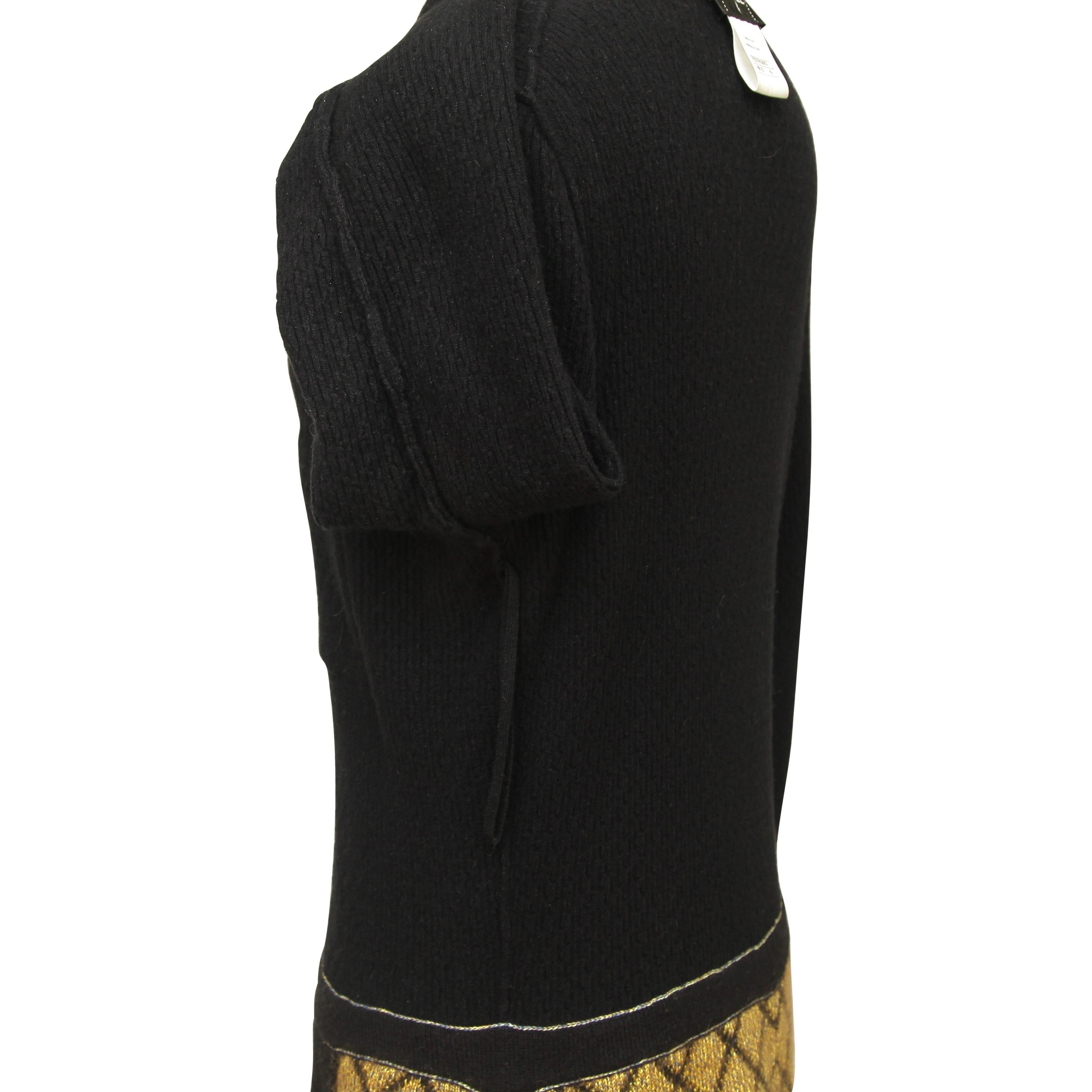 CHANEL Dress Knit Sweater Black Gold Camellia Long Sleeve Cashmere Sz 42 2015 5