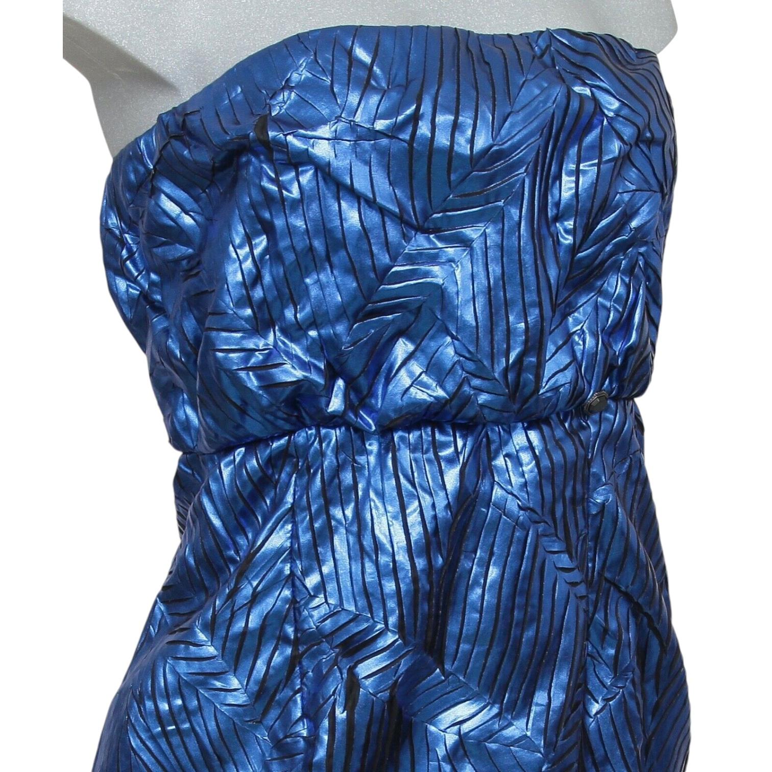 Women's CHANEL Dress Strapless Blue Metallic Gripoix CC Plaque 2012 Sz 40 For Sale