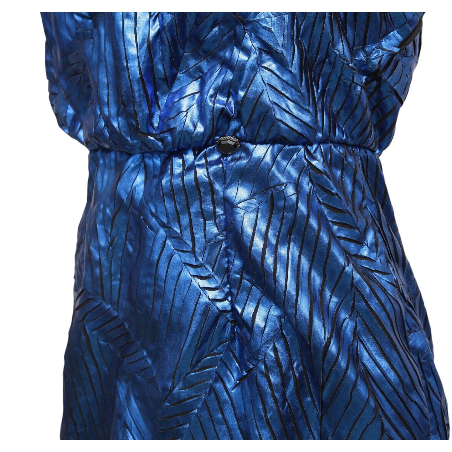 CHANEL Dress Strapless Blue Metallic Gripoix CC Plaque 2012 Sz 40 For Sale 1