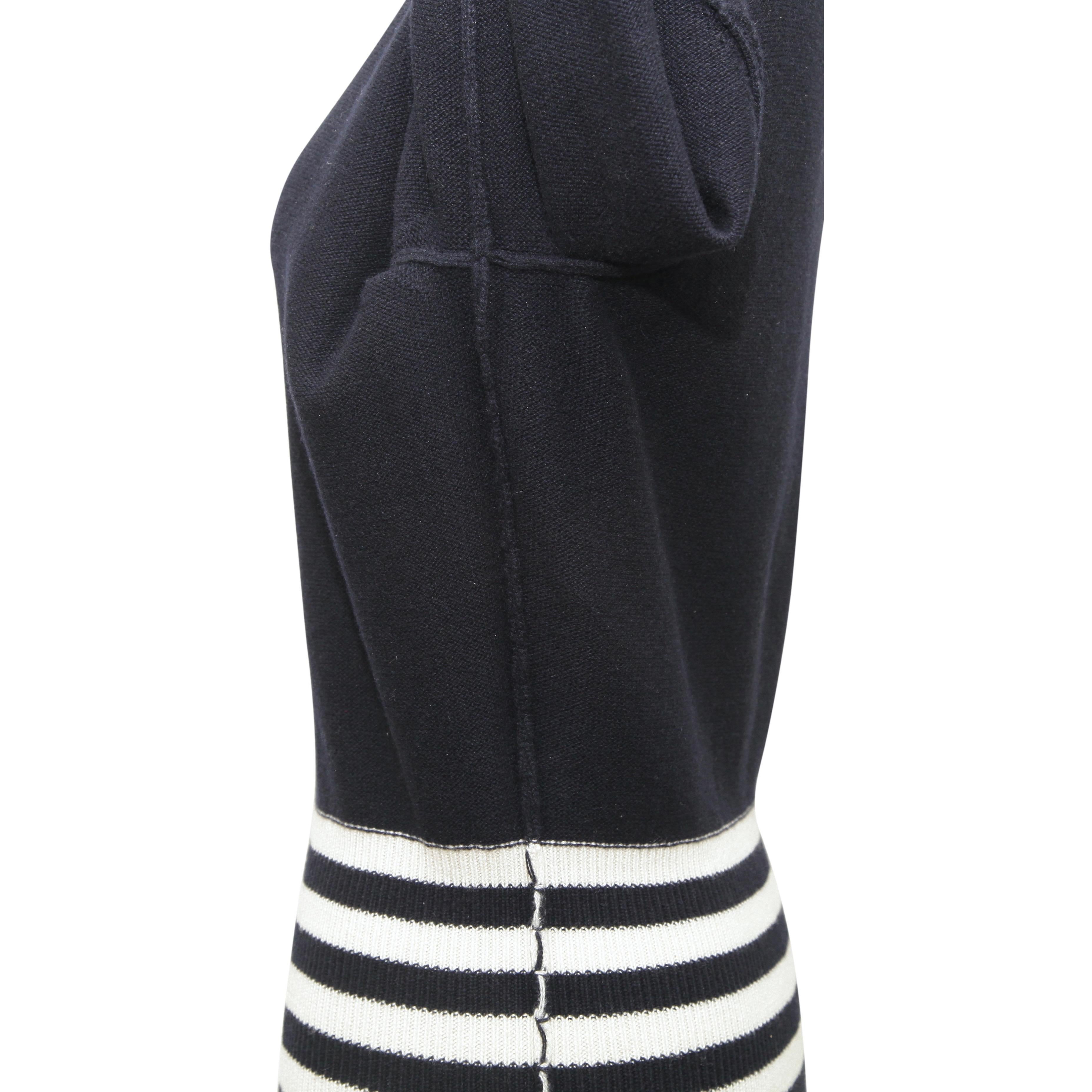 Women's CHANEL Sweater Dress Tunic Knit Navy Striped Long Sleeve Cashmere Sz 42 2016 16K