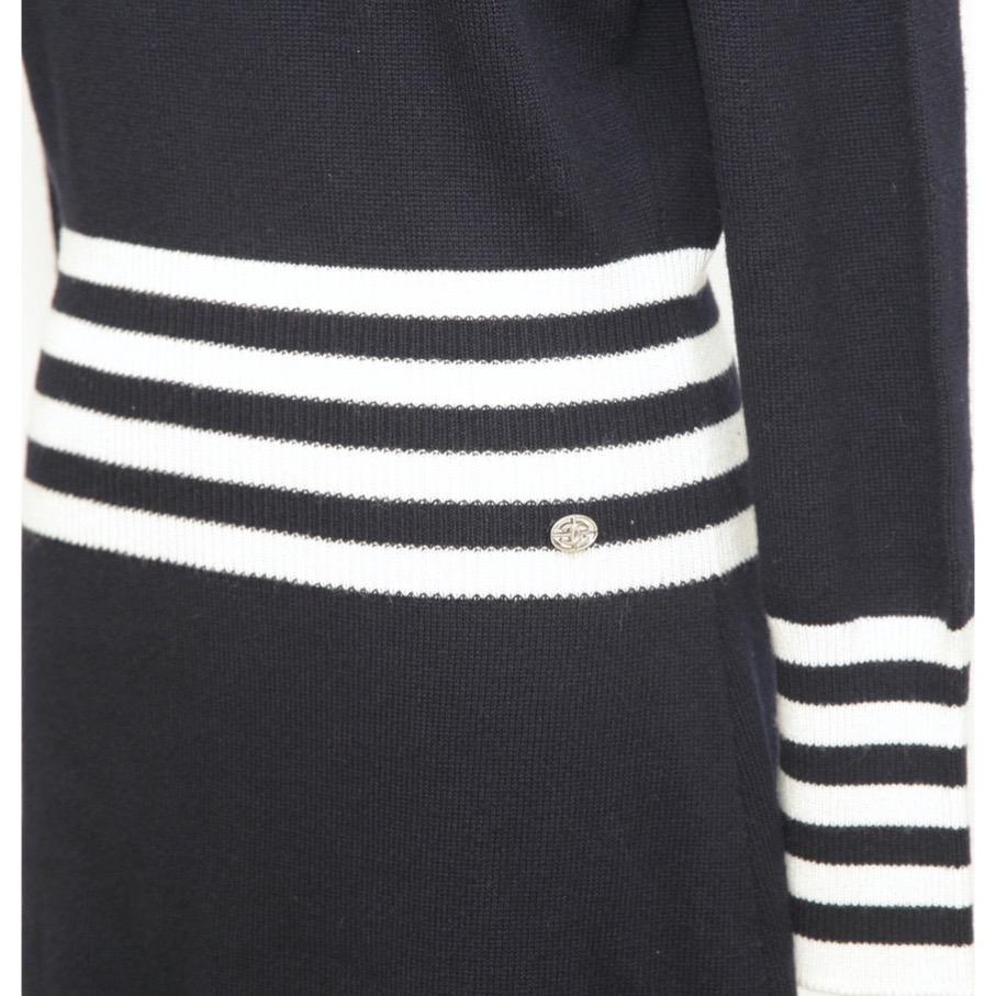 CHANEL Sweater Dress Tunic Knit Navy Striped Long Sleeve Cashmere Sz 42 2016 16K 2