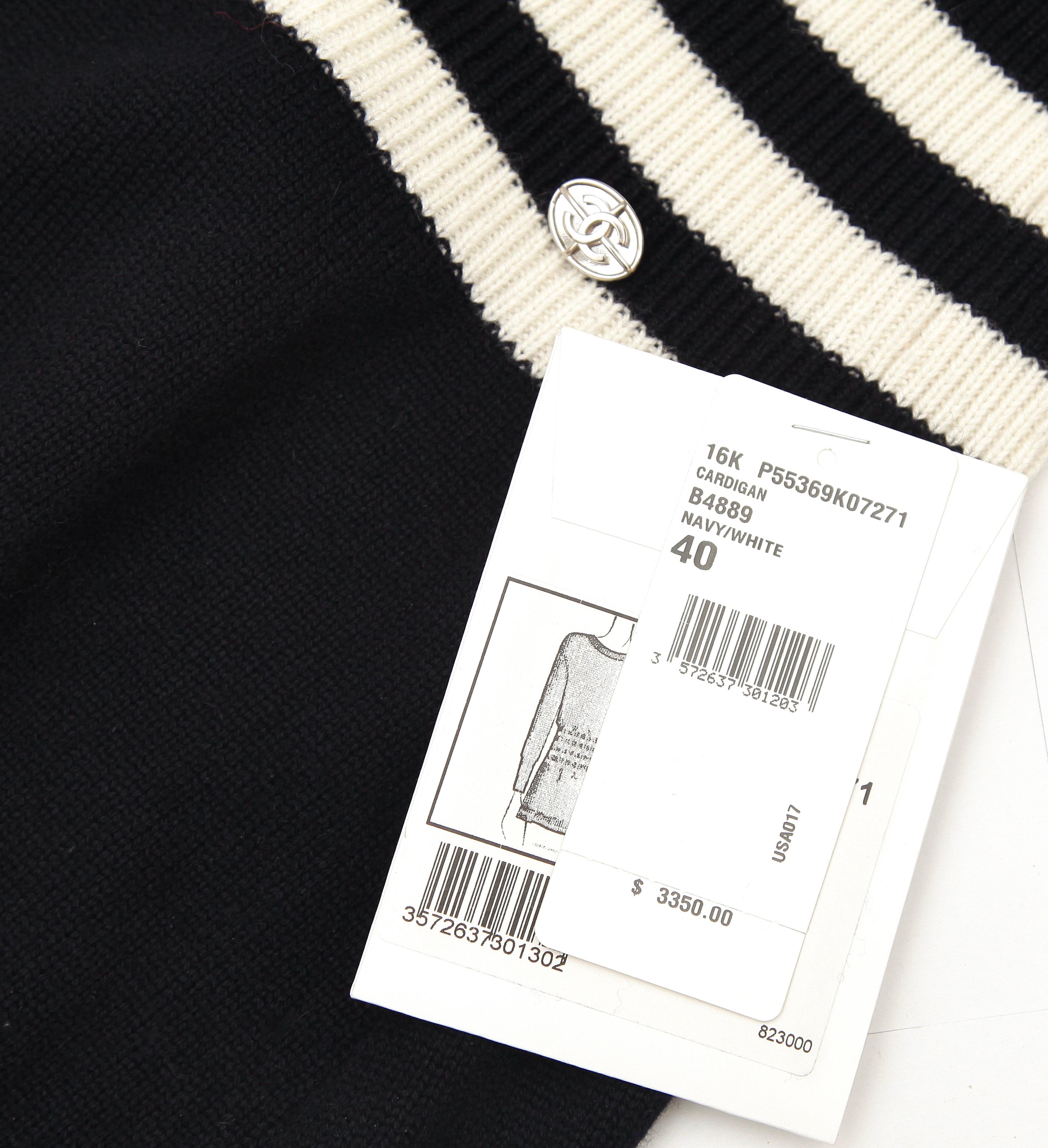 CHANEL Sweater Dress Tunic Knit Navy Striped Long Sleeve Cashmere Sz 42 2016 16K 3