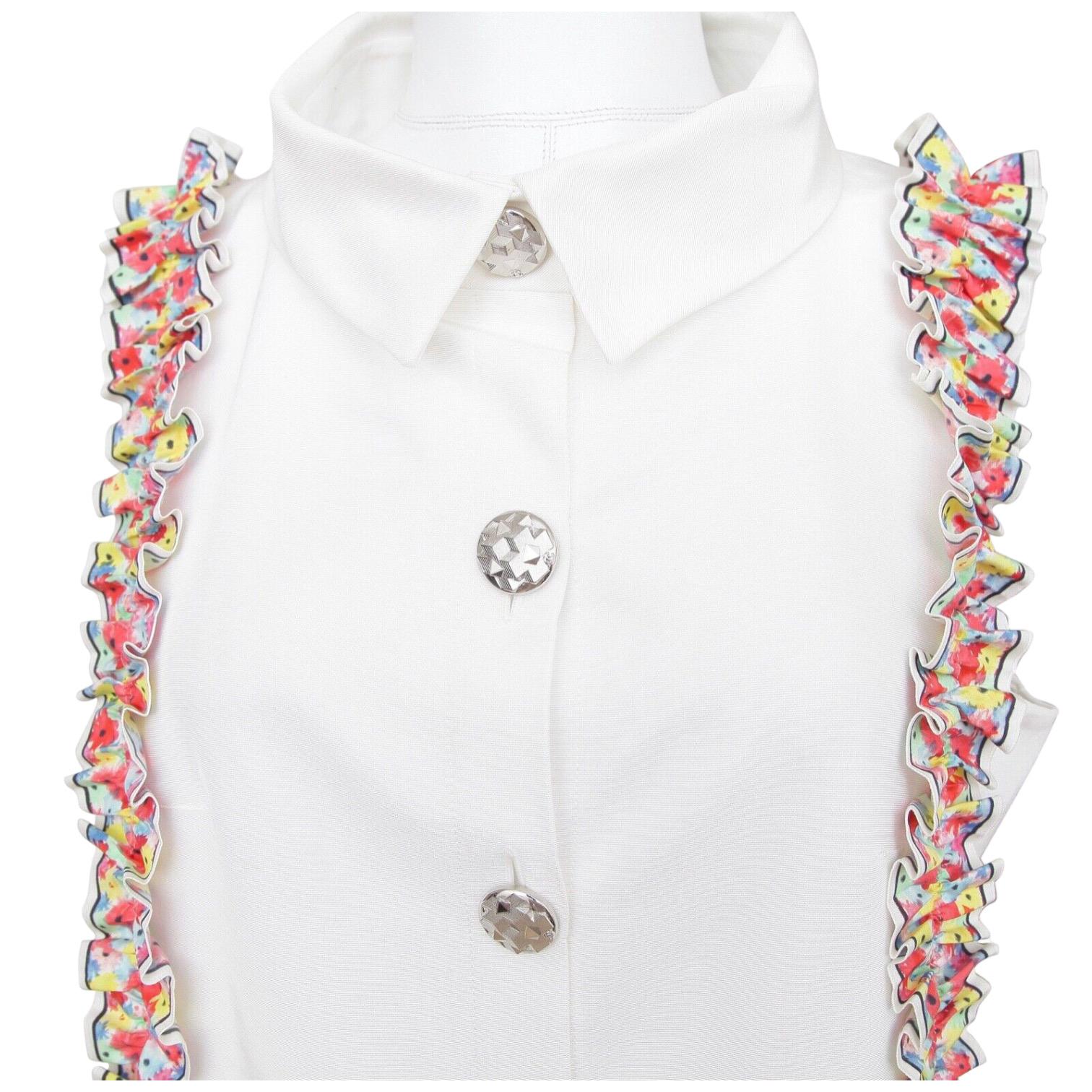 CHANEL Dress White Sleeveless Multicolor Floral Silver HW Collar 42 RUNWAY 2016 1