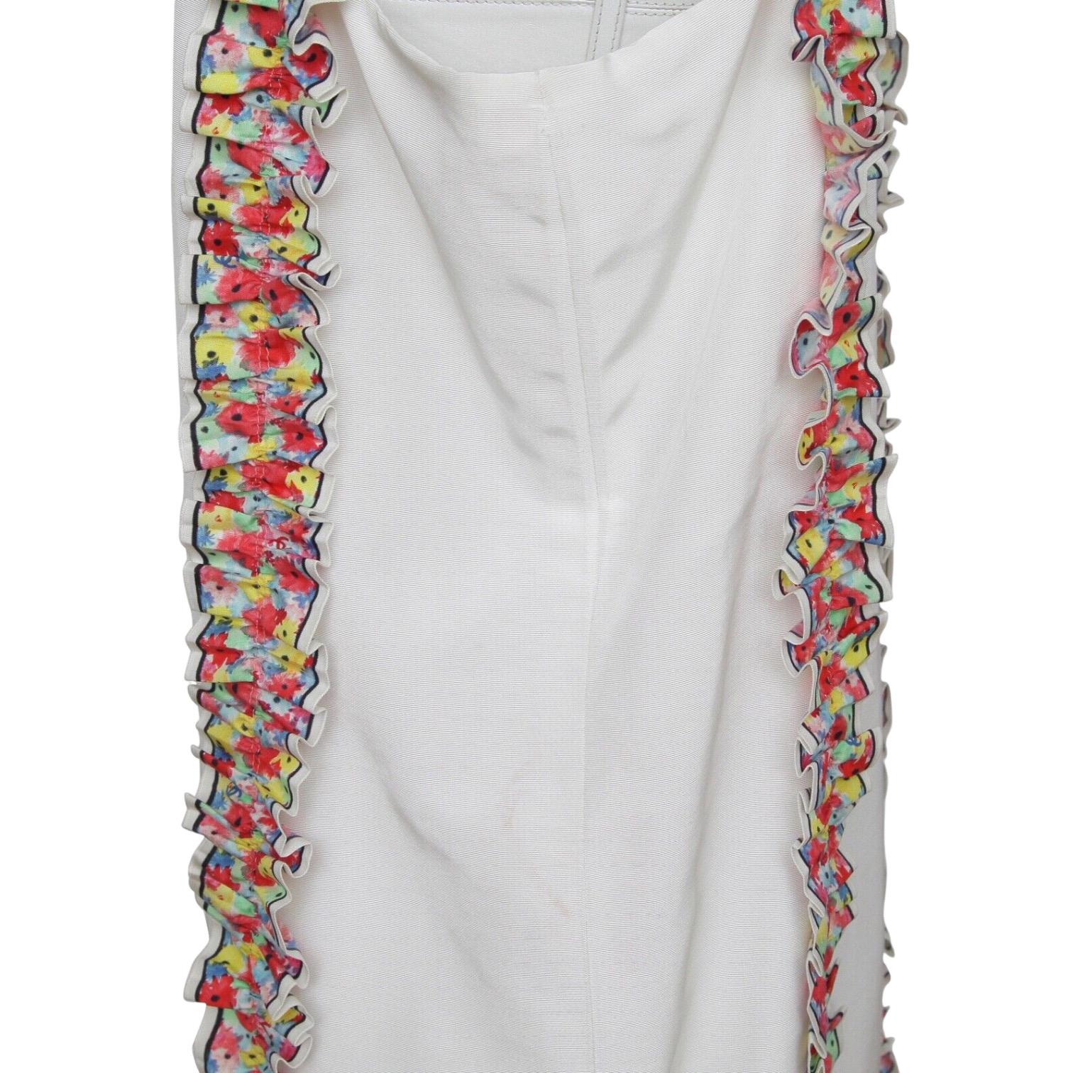 CHANEL Dress White Sleeveless Multicolor Floral Silver HW Collar 42 RUNWAY 2016 3