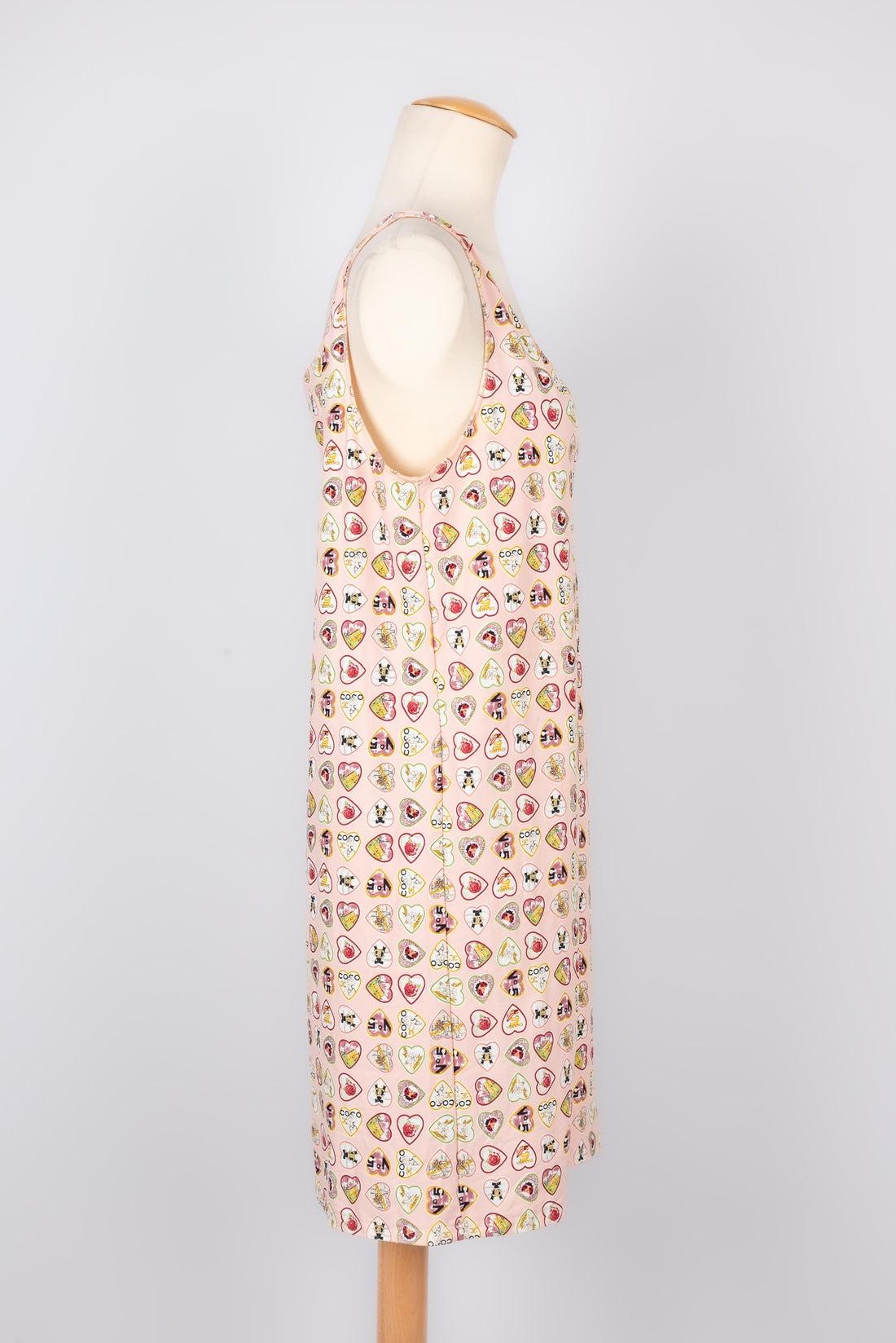 Women's Chanel Dress with Hearts on Pink Background, 2006 For Sale