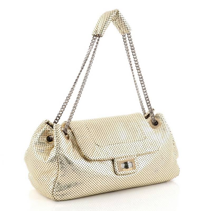 Beige Chanel Drill Accordion Flap Bag Perforated Leather Large