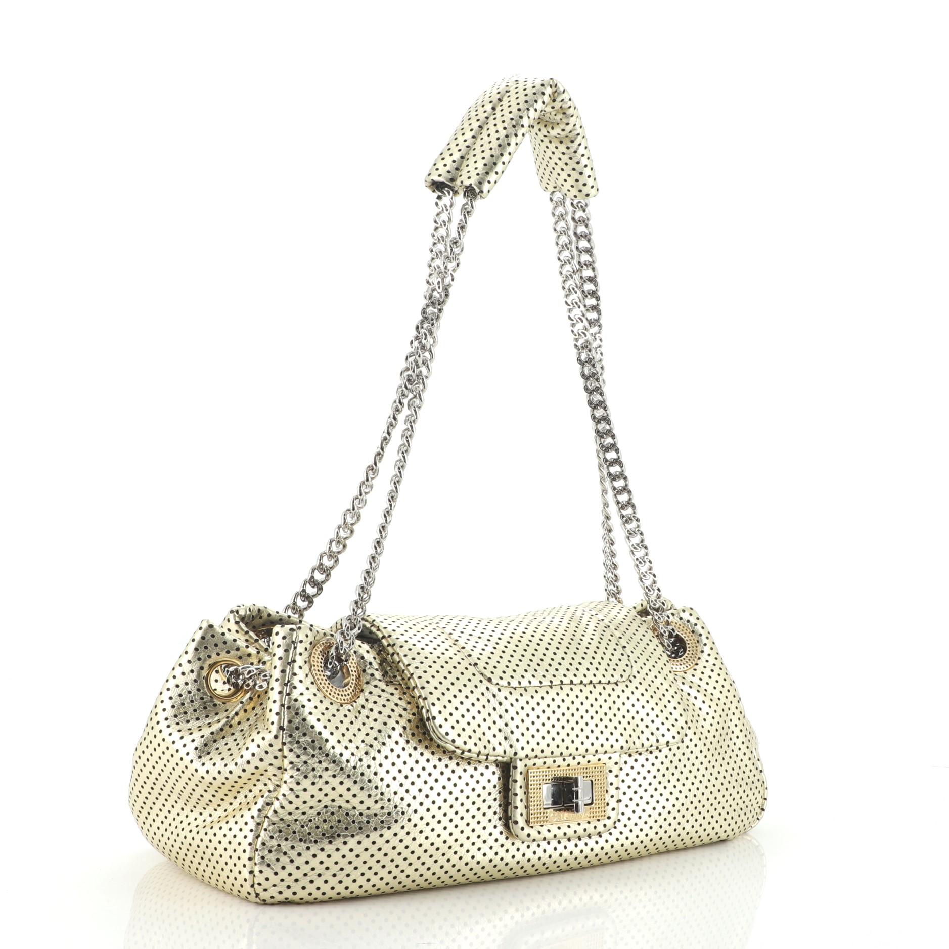 Beige Chanel Drill Accordion Flap Bag Perforated Leather Small