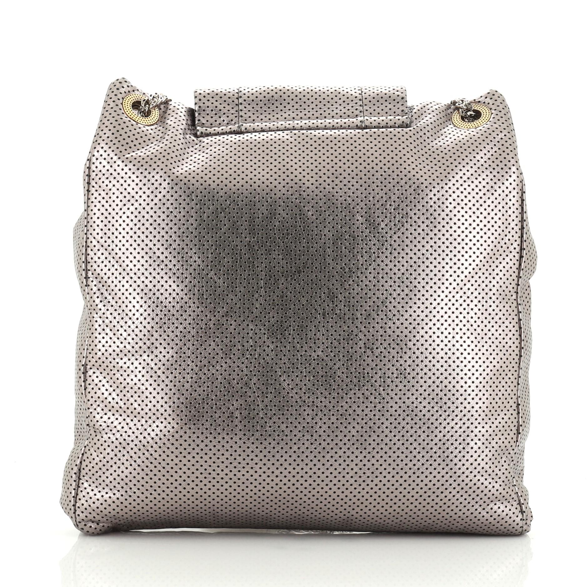 Gray Chanel Drill Tote Perforated Leather Large