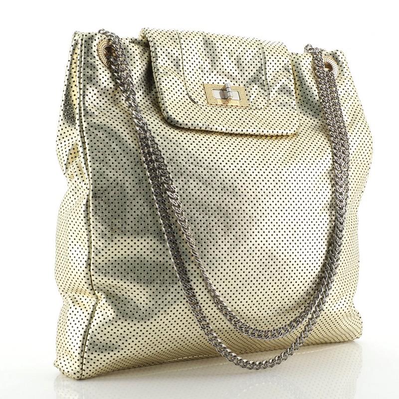 Beige Chanel Drill Tote Perforated Leather Large