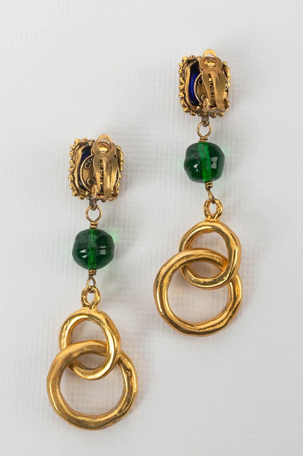 Artist Chanel Drop Earrings in Gilded Metal and Glass Paste