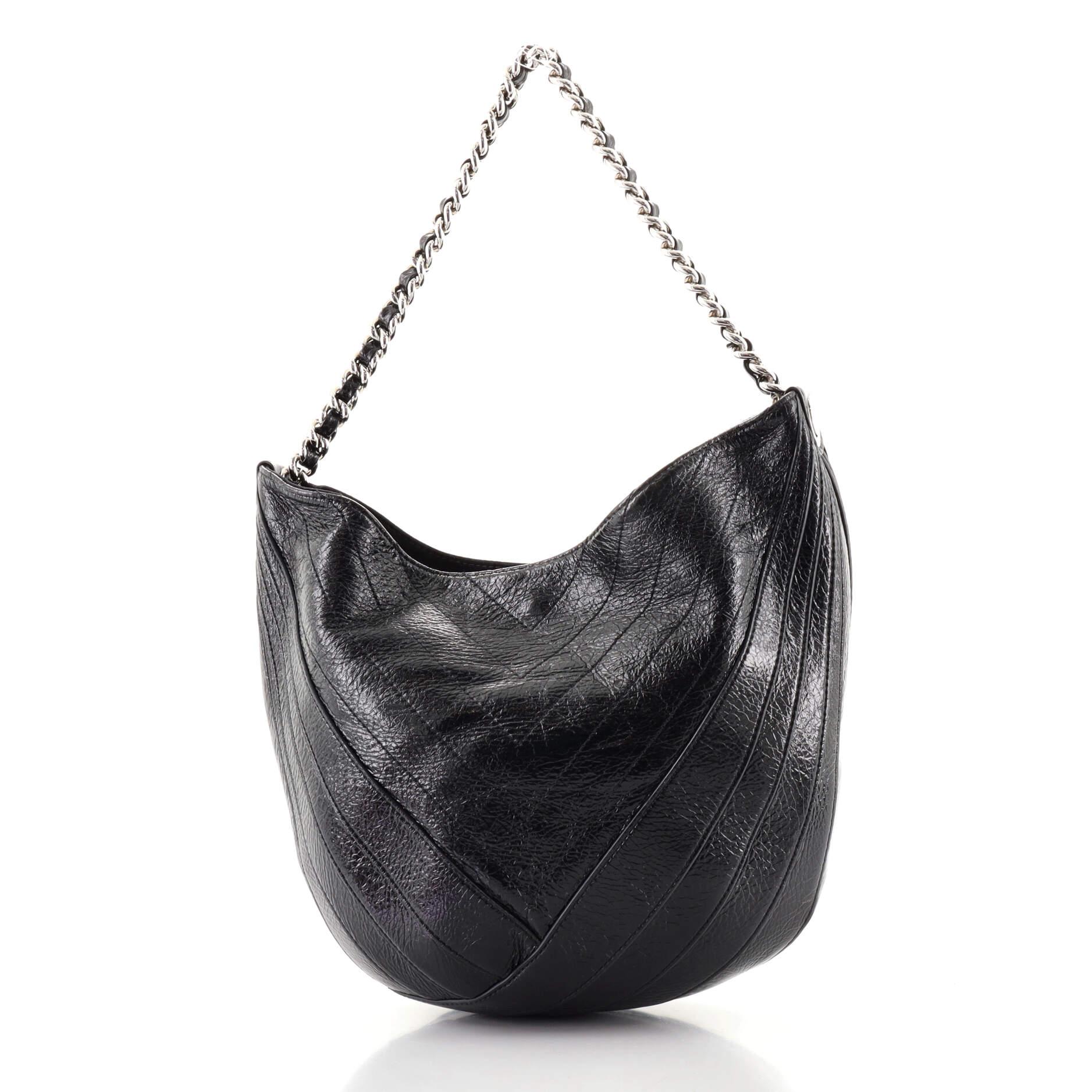 Black Chanel Droplet Hobo Patent Small