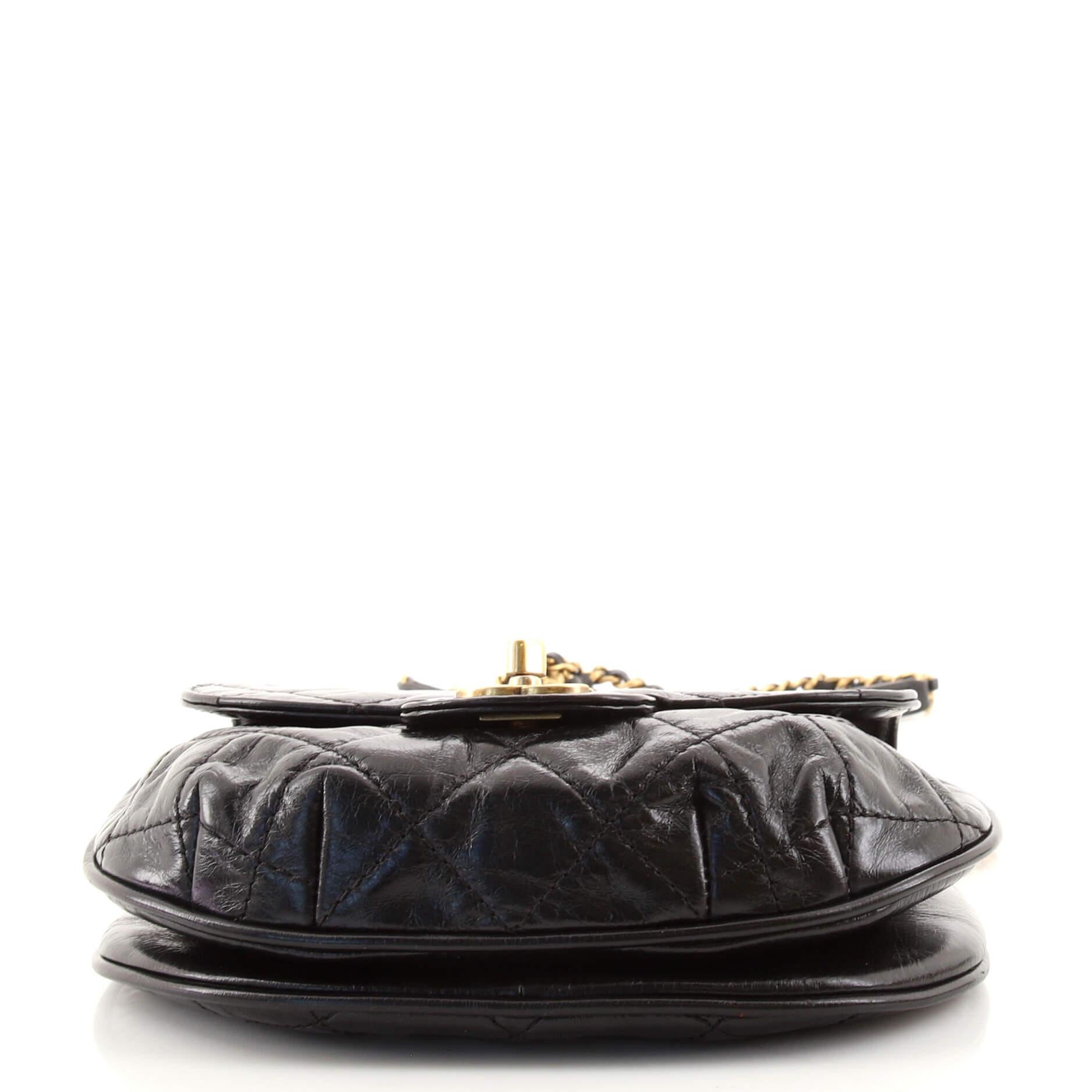 Black Chanel Dubai Messenger Bag Quilted Aged Calfskin Small