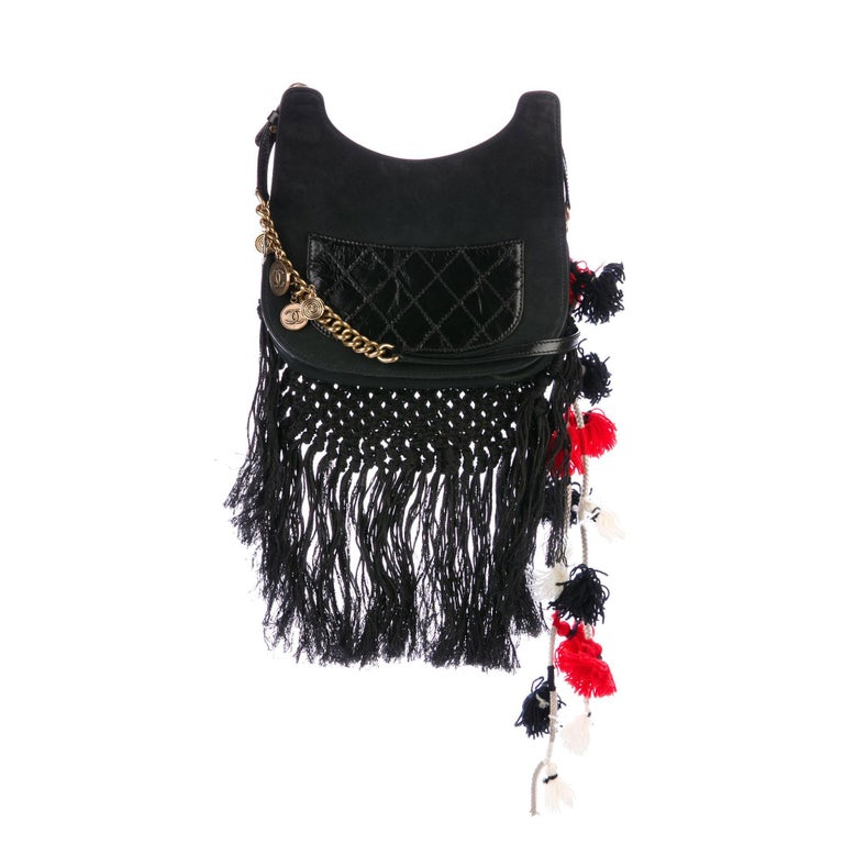 Chanel Dubai Resort Runway Limited Edition Fringe Crochet Pom Pom Bag For Sale at 1stDibs