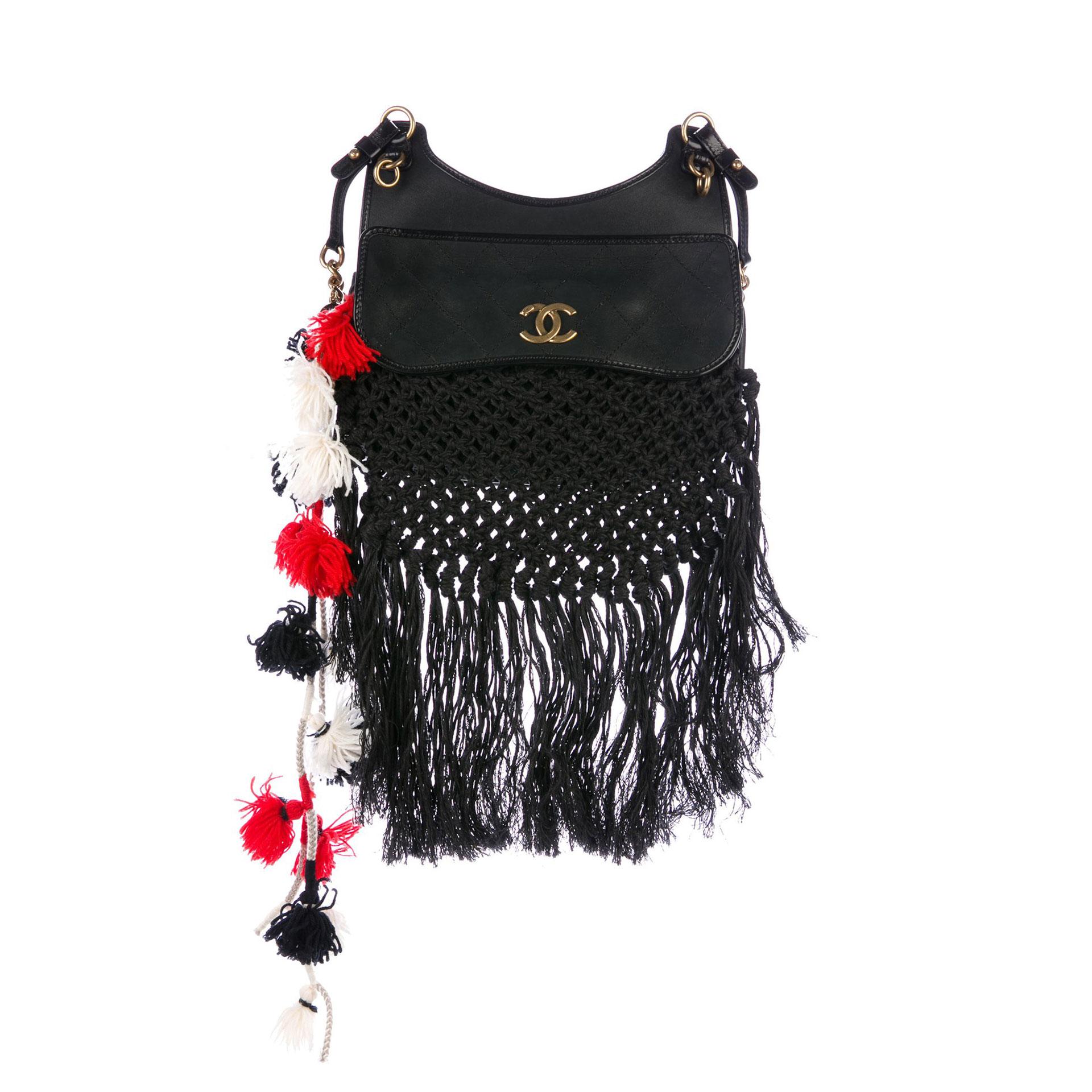 Women's or Men's Chanel Dubai Resort Runway Limited Edition Fringe Crochet Pom Pom Bag For Sale