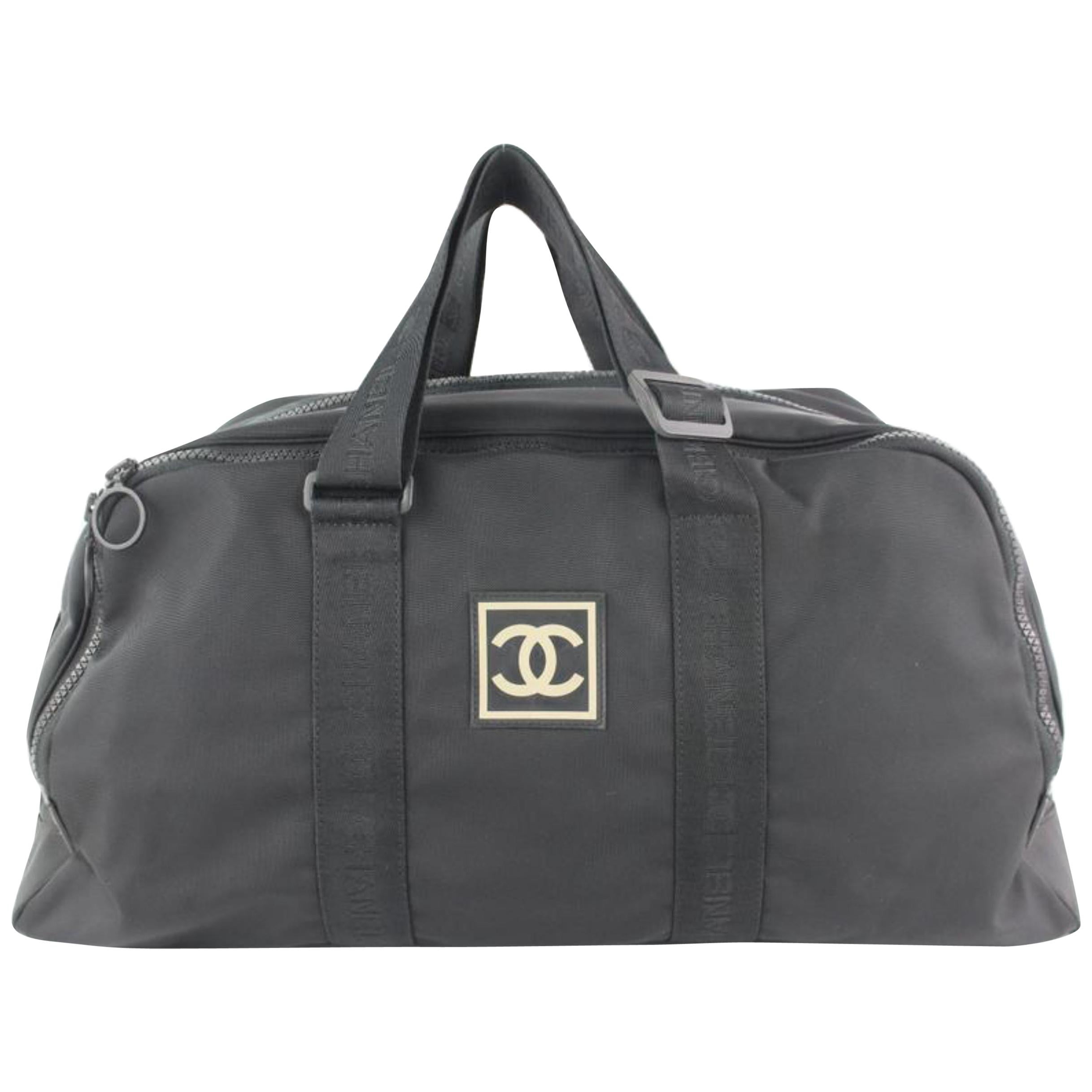 Chanel Duffle Cc Logo Sports Boston 19cz1106 Black Canvas Weekend/Travel  Bag For Sale at 1stDibs