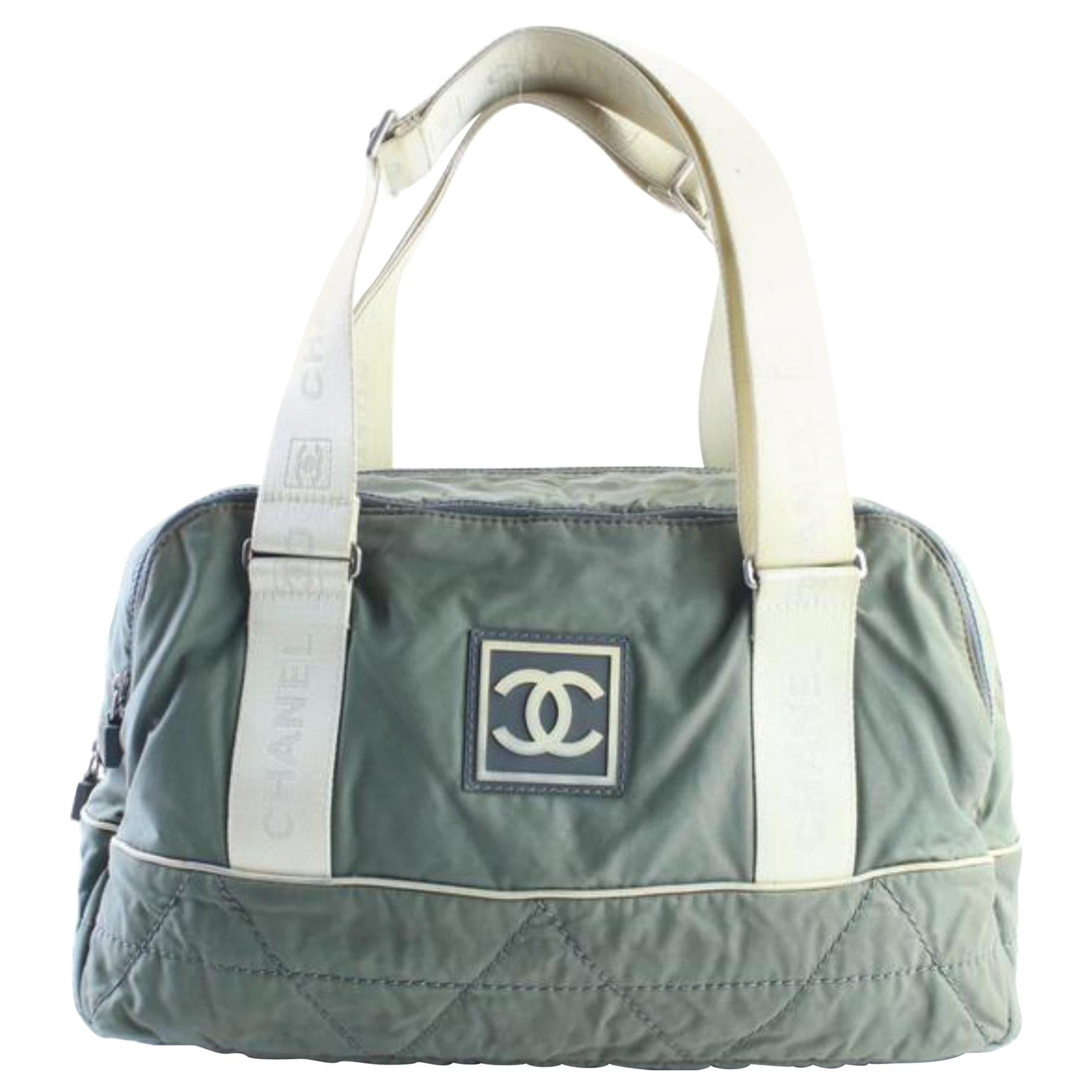 Chanel Duffle Sports Logo Cc Boston 7cr0625 Olive Nylon Weekend/Travel Bag For Sale