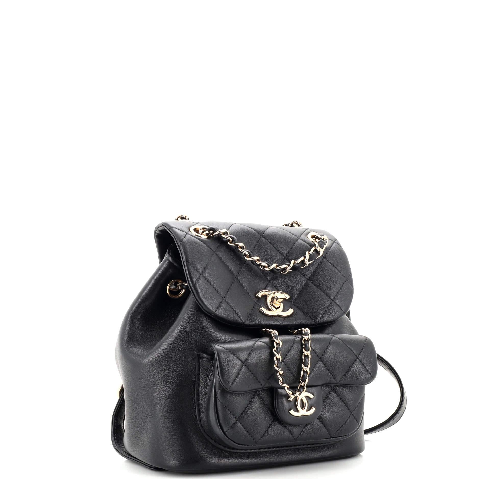 Chanel Duma Drawstring Backpack Quilted Shiny Aged Calfskin Small In Good Condition In NY, NY