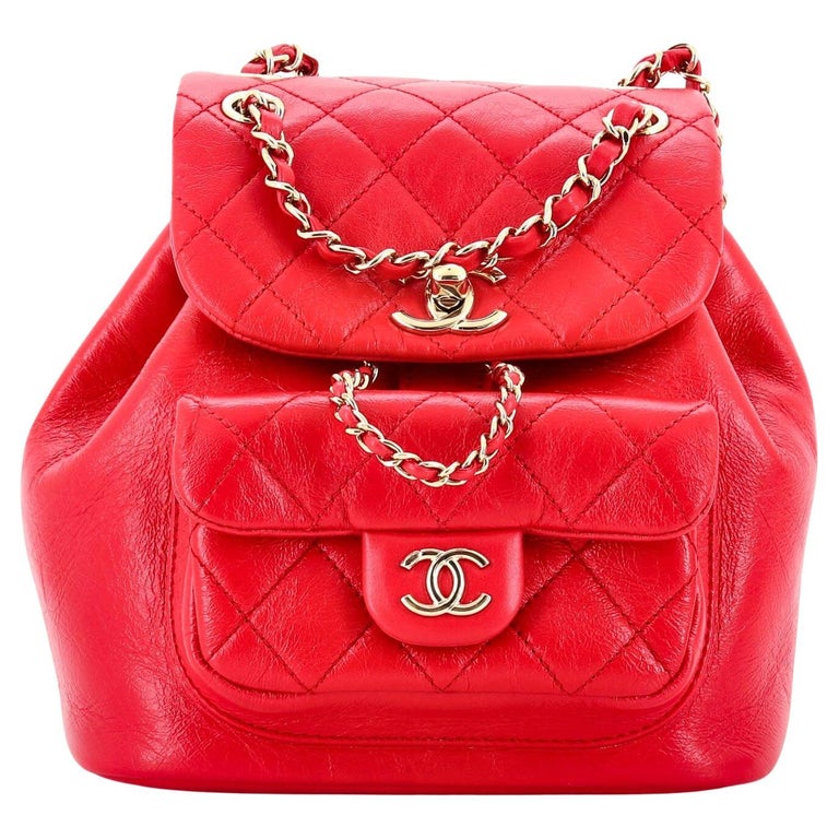 Chanel Duma Drawstring Backpack Quilted Shiny Aged Calfskin Small at 1stDibs